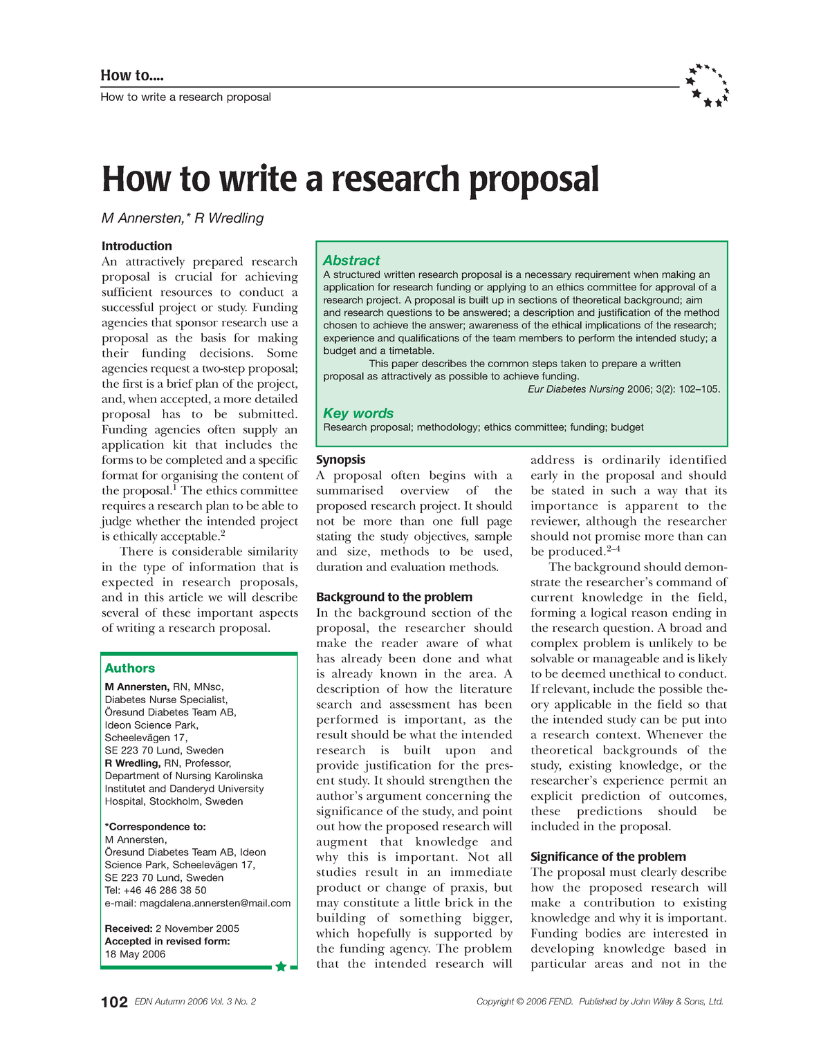 how to write a research proposal annersten