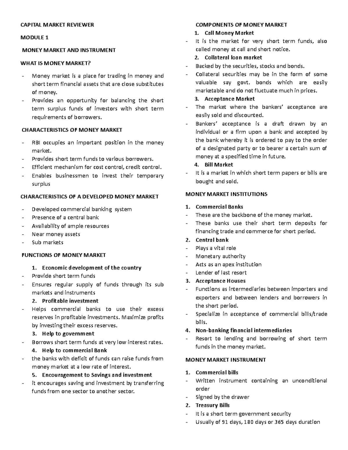 Capital- Market- Reviewer - CAPITAL MARKET REVIEWER MODULE 1 MONEY ...