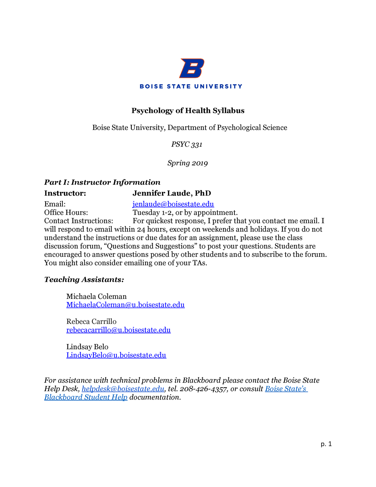 Psychology Of Health Syllabus Spring 2019 Psyc 331 Bsu Studocu