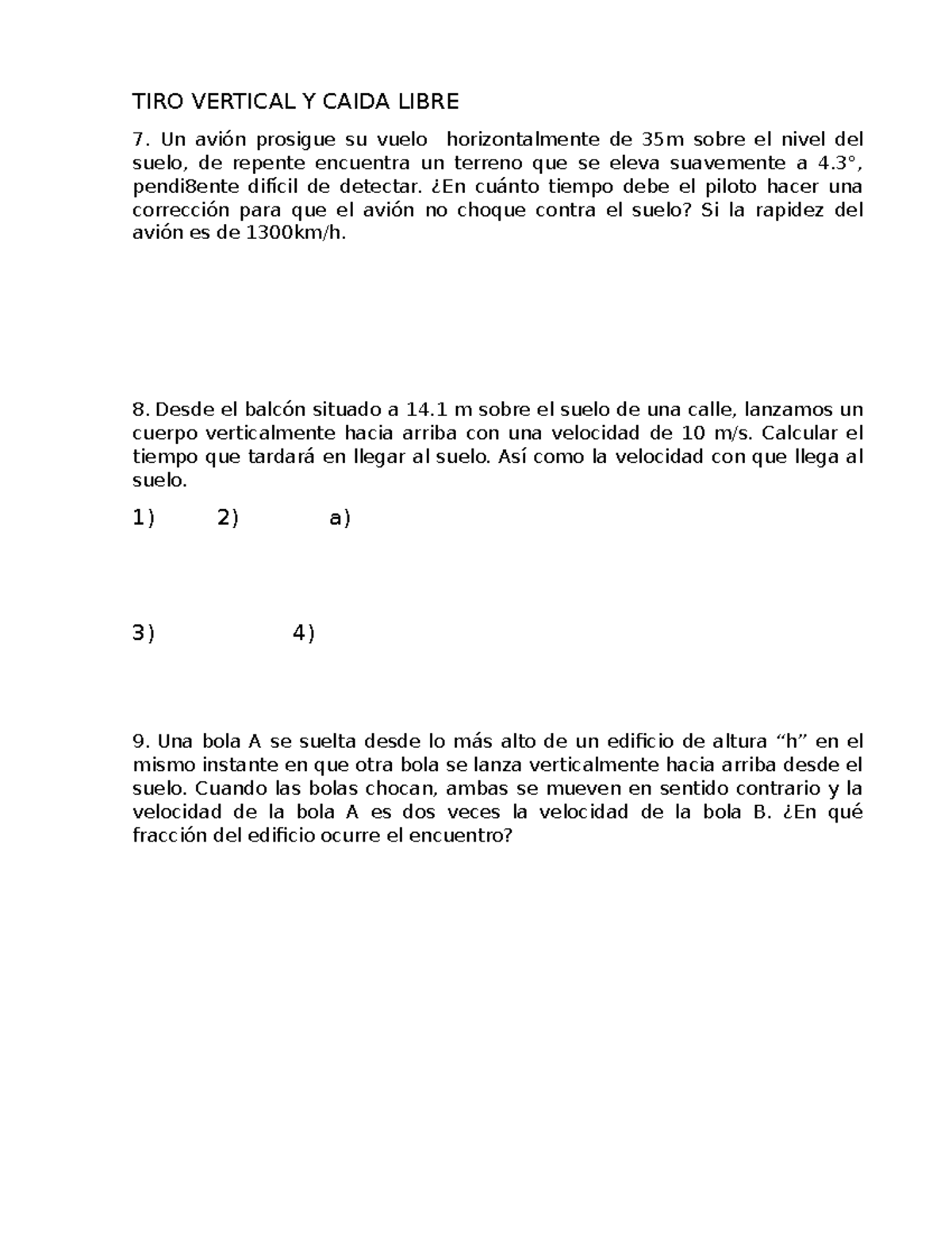 Ejercicios Sobre El Tiro Vertical Y Caida Libre - TIRO VERTICAL Y CAIDA ...