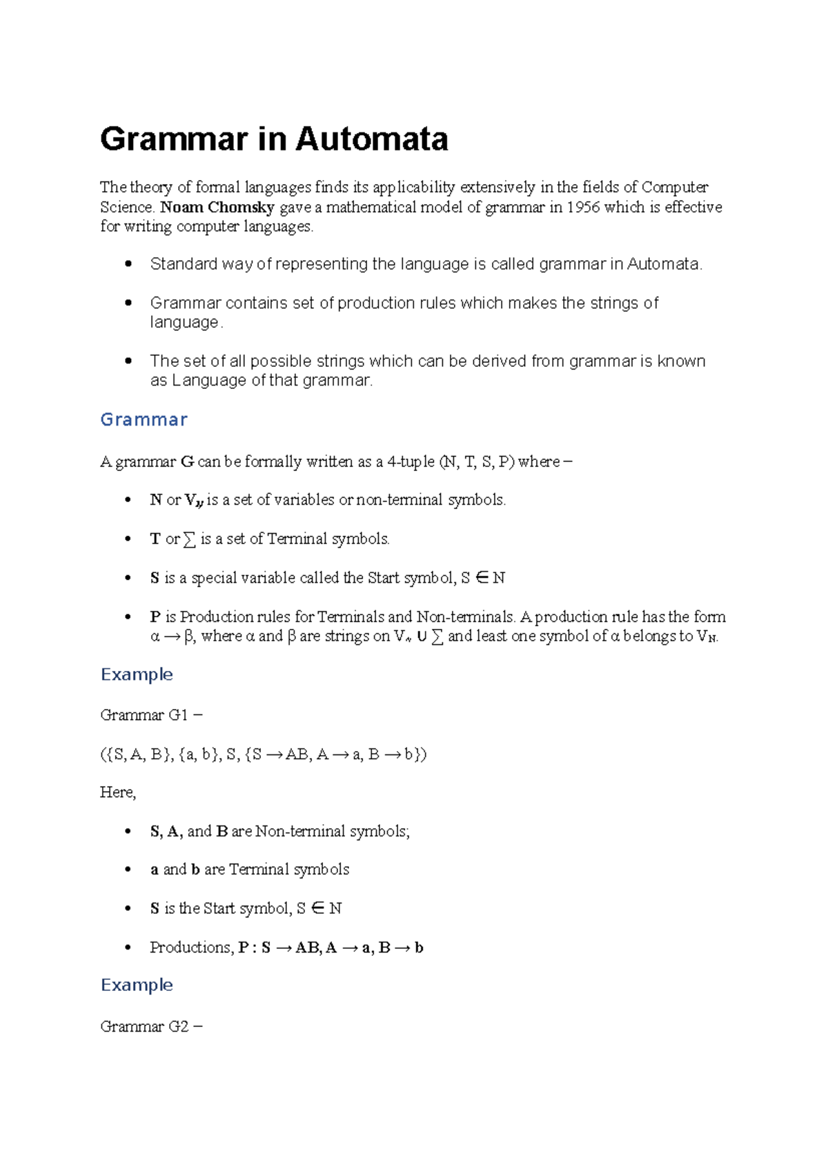 Grammar-t1 - Grammar in Automata The theory of formal languages finds ...