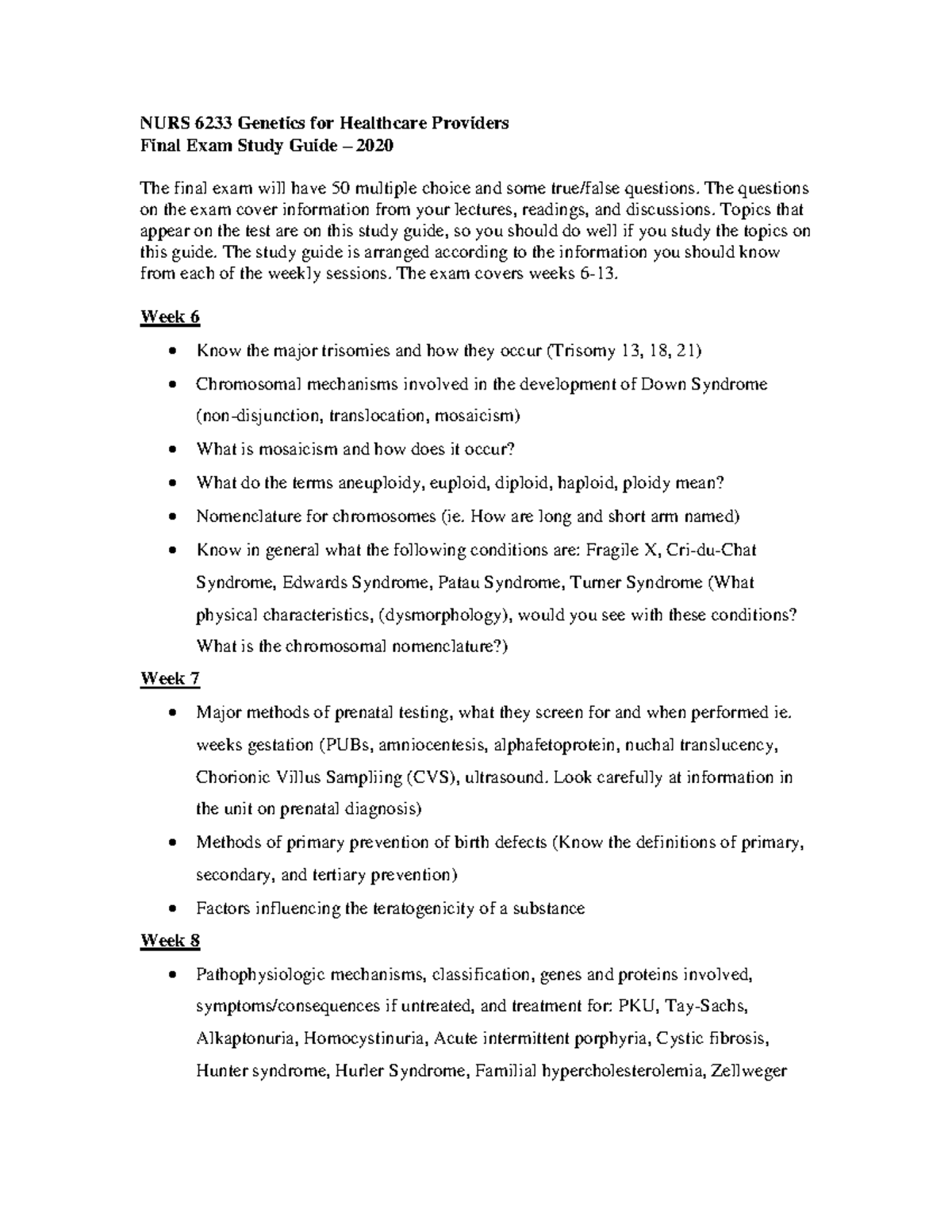Final Exam Study Guide 2020 - NURS 6233 Genetics for Healthcare ...