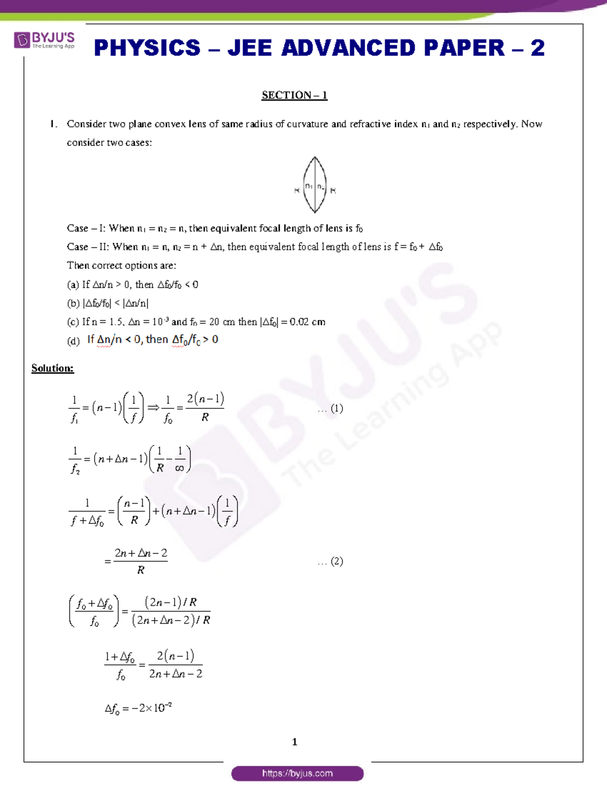 JEE Advanced 2019 Question Paper Physics Paper 2 new - SECTION – 1 ...