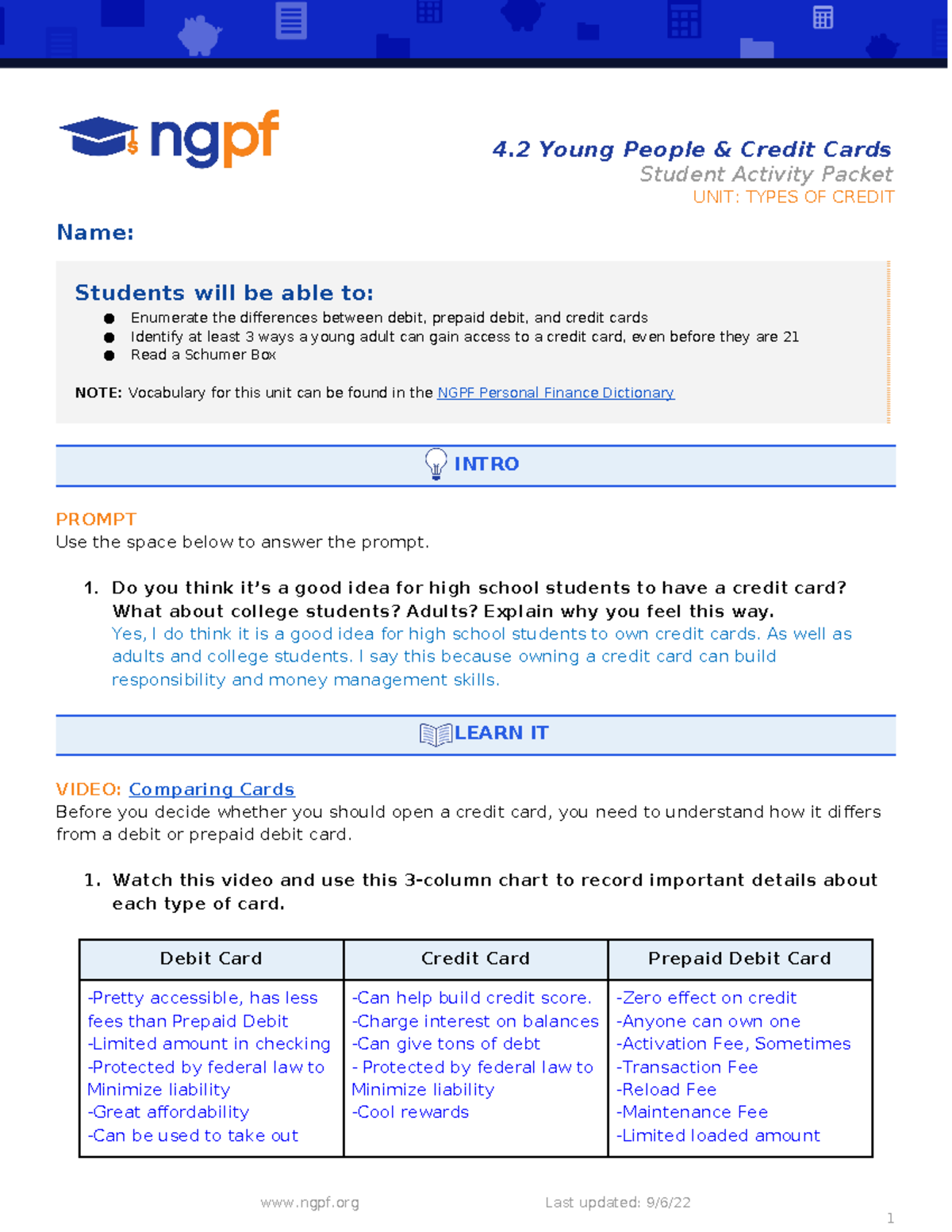 ngpf case study types of credit answer key