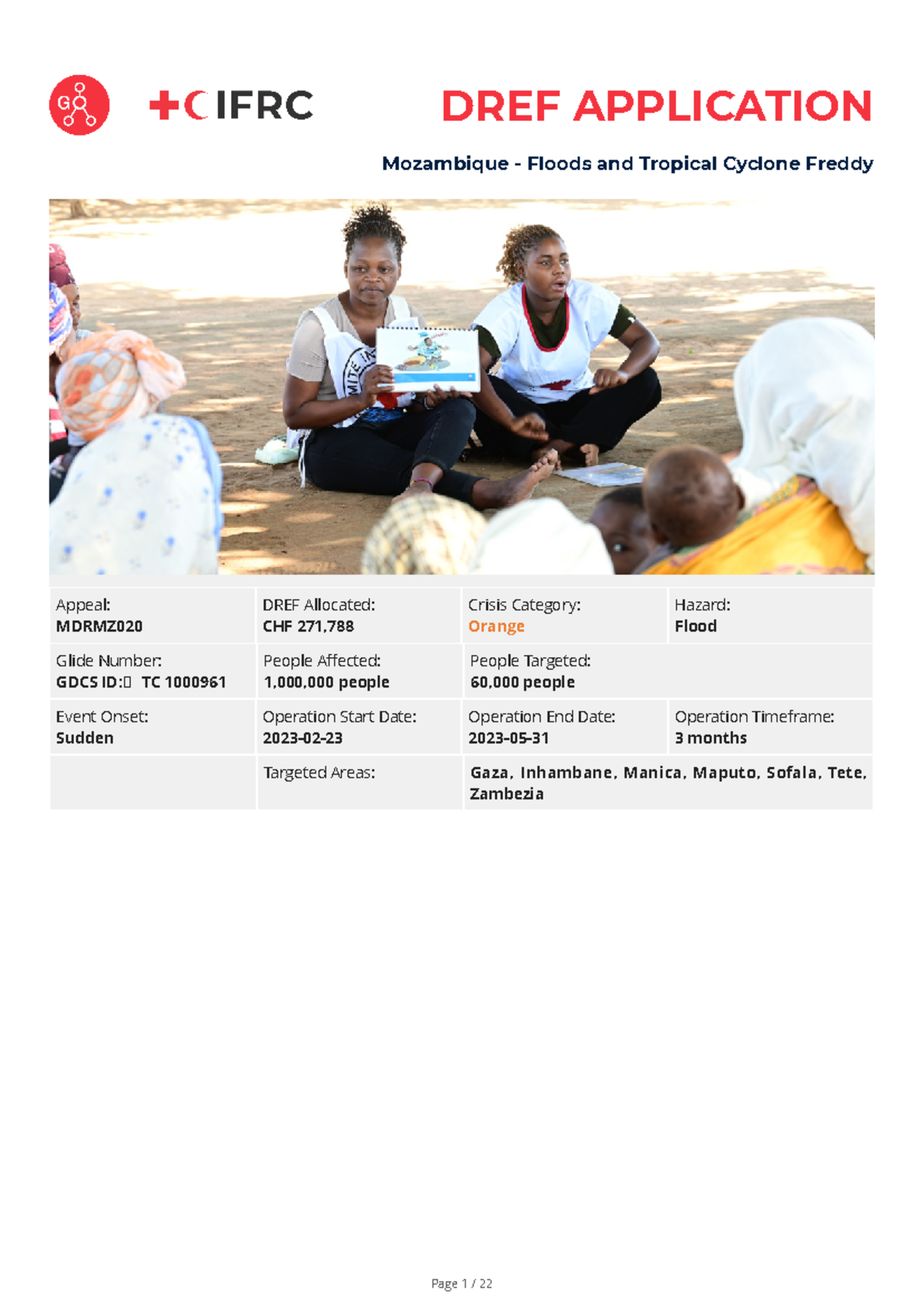 Tropical cyclone Freddy - DREF APPLICATION Mozambique - Floods and ...