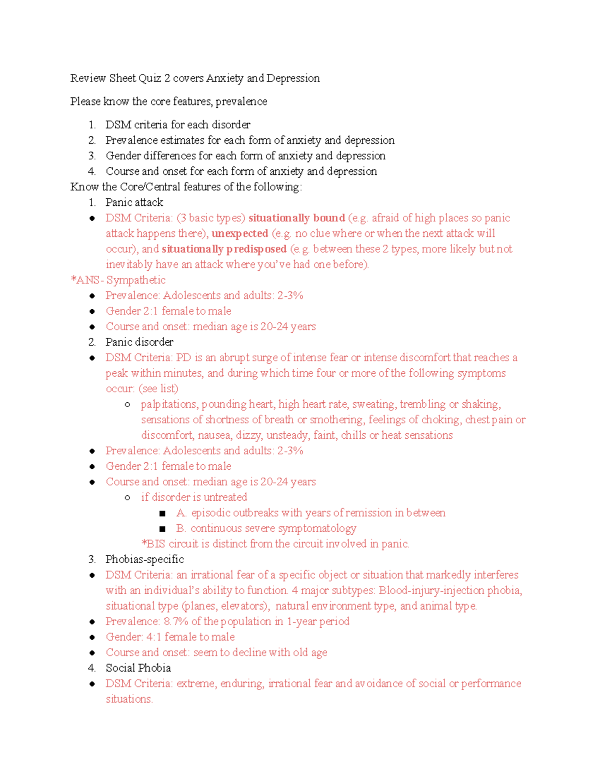 Psych 350 Quiz #2 - Quiz 2 notes - Review Sheet Quiz 2 covers Anxiety ...