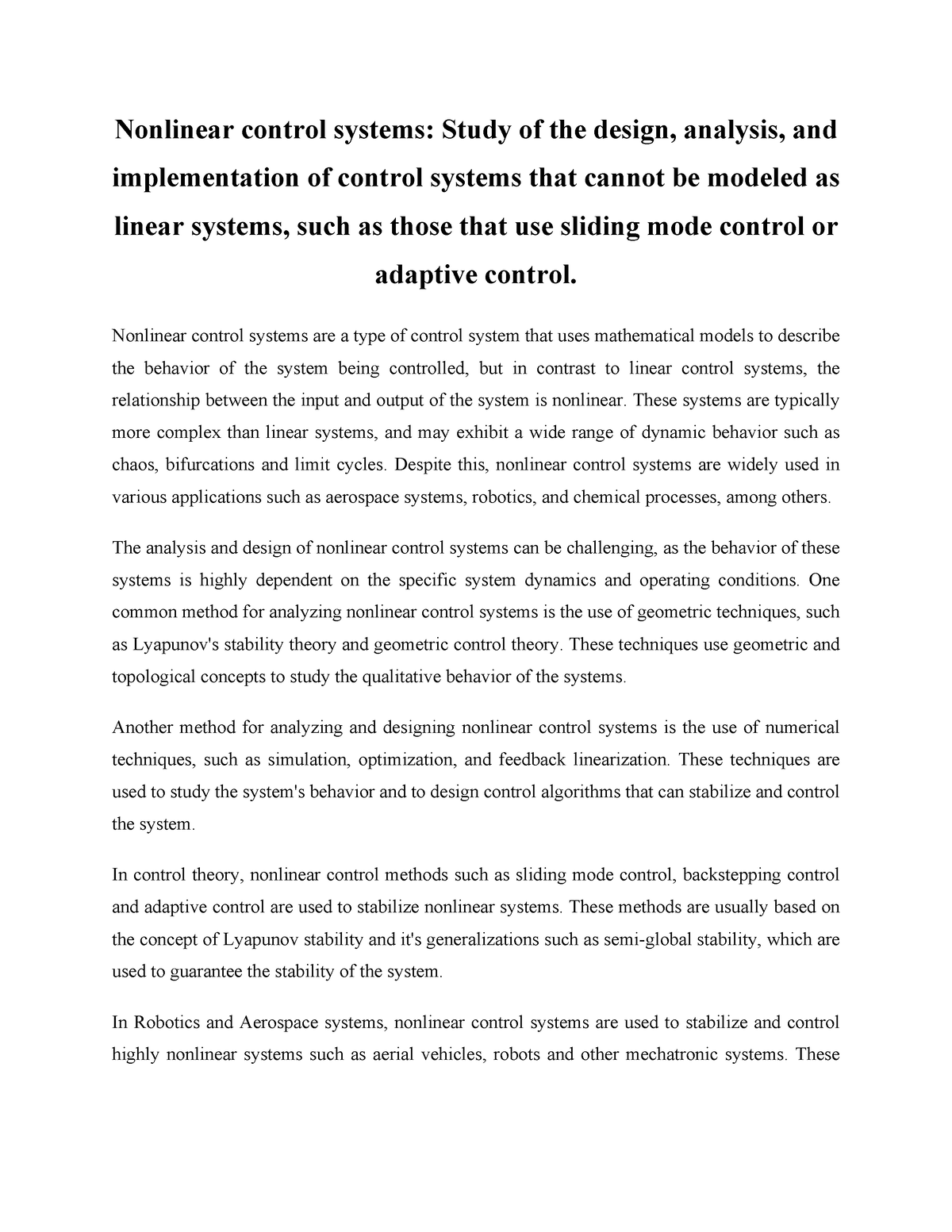 Nonlinear Control Systems - Nonlinear Control Systems Are A Type Of ...