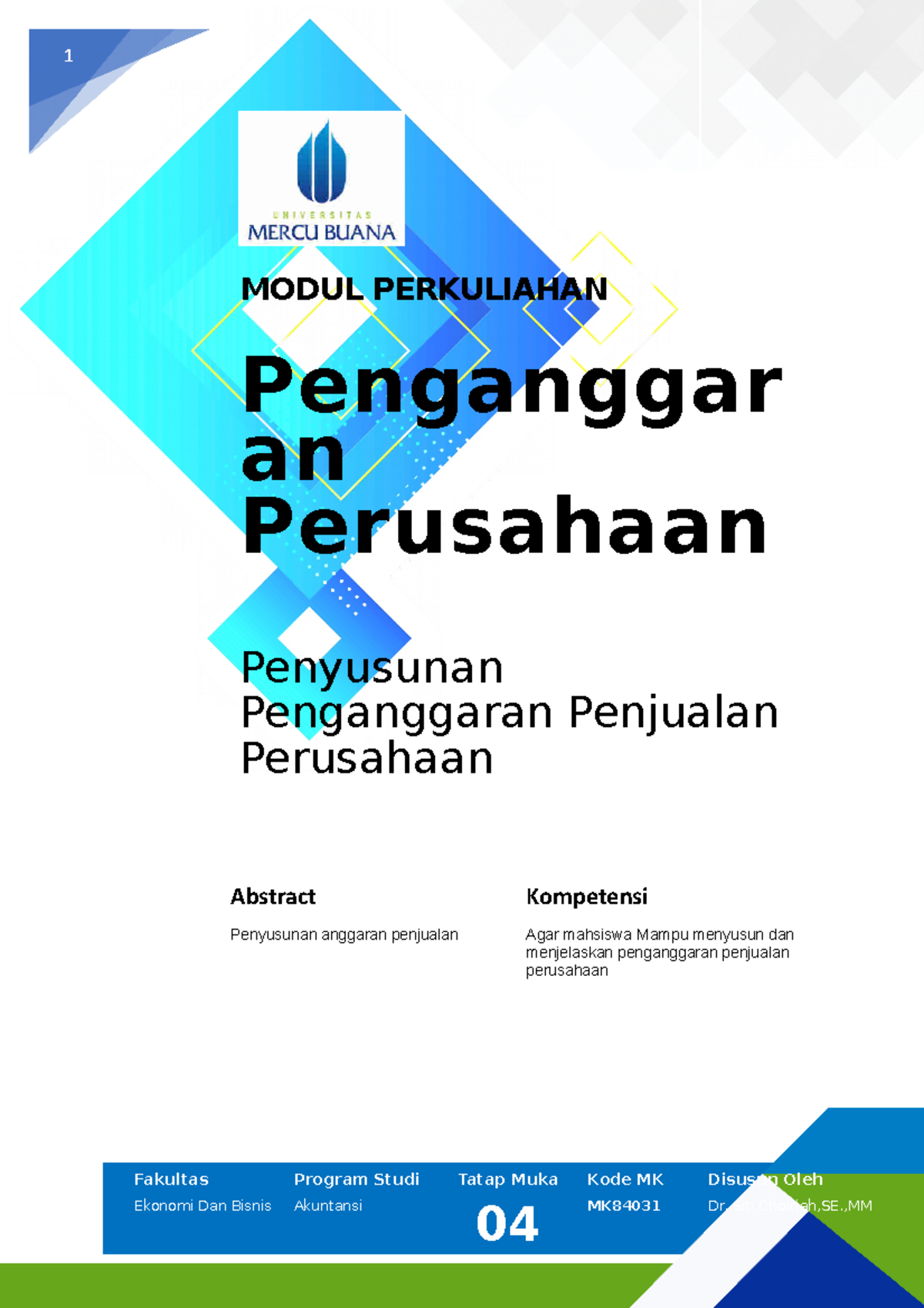 Modul 4 Penganggaran Perusahaan - 1 MODUL PERKULIAHAN Penganggar An ...