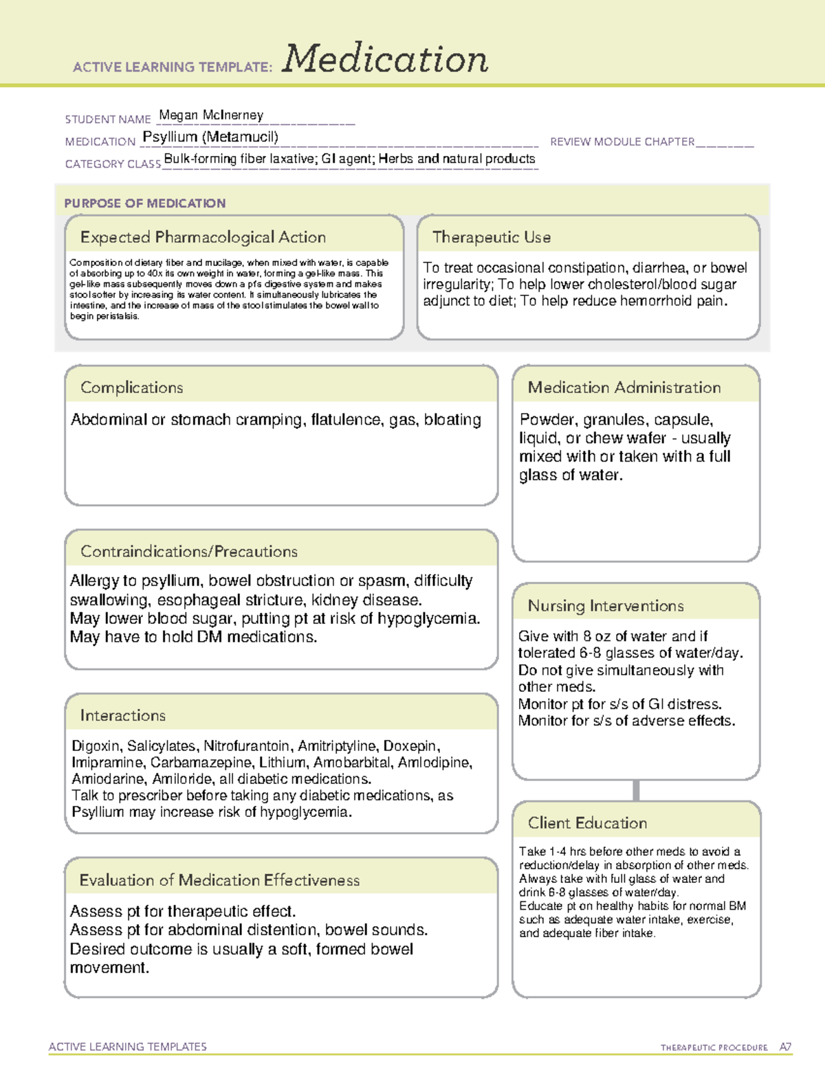 Psyllium Medication - Active Learning Templates Therapeutic Procedure A 