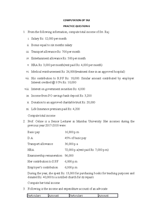 Direct Taxation- DOC 1 - PRACTICE QUESTIONS - COMPUTATION OF TAX ...