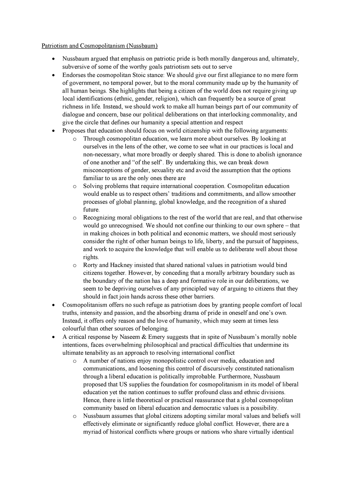 Global and Local Week 2 Part 2 - Patriotism and Cosmopolitanism ...