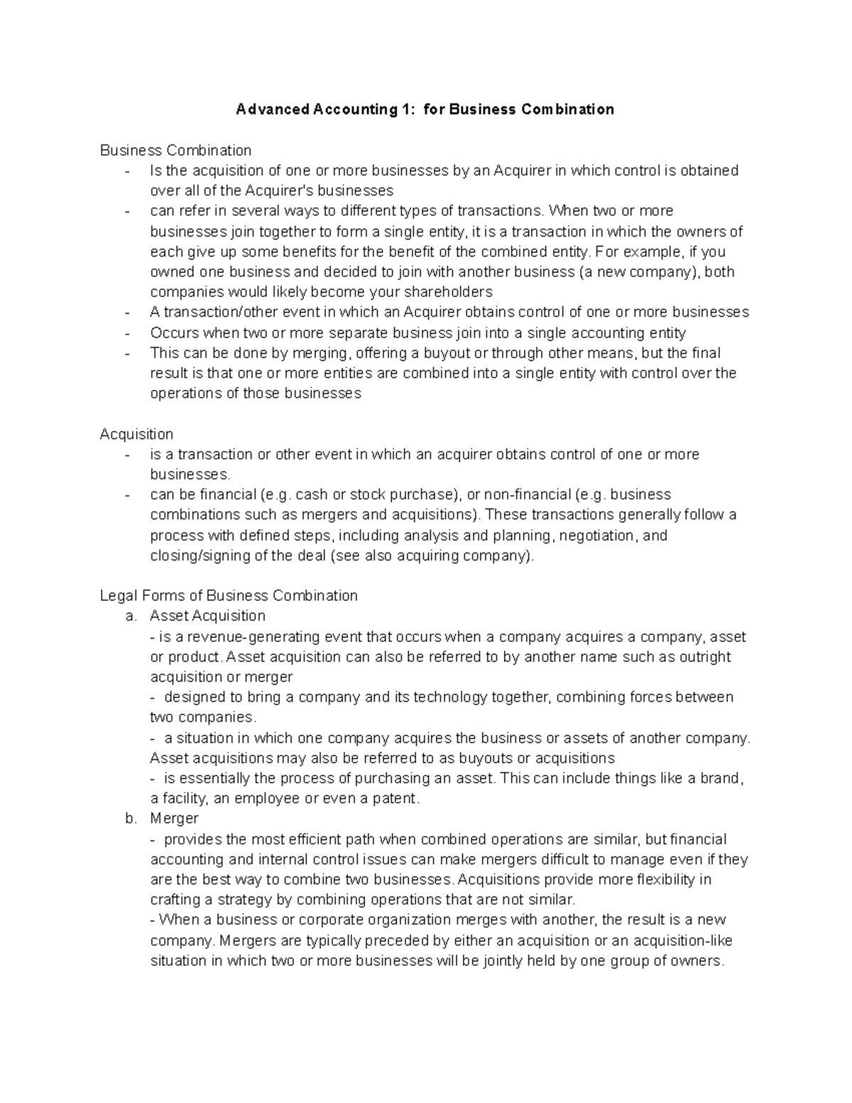 Accounting for Business Combination Advanced Accounting 1 for