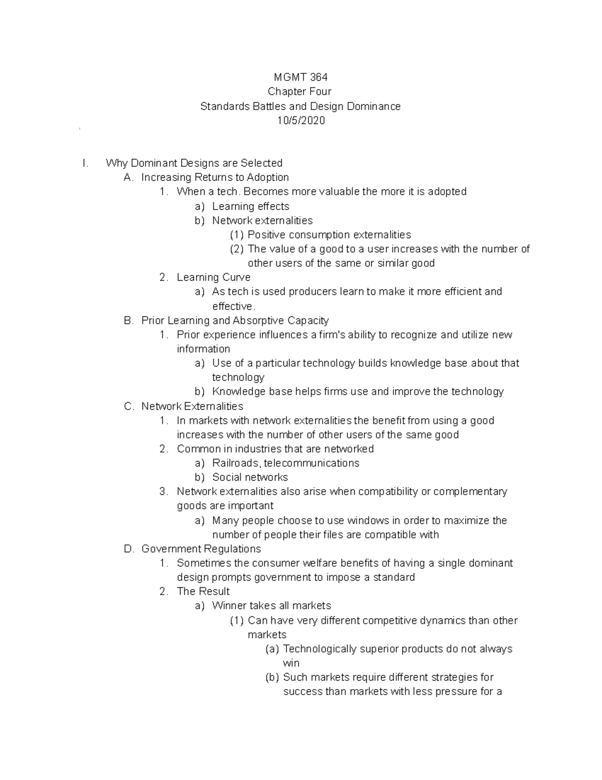 Chapter 4 - Standards Battles and Design Dominance - MGMT 364 Chapter ...