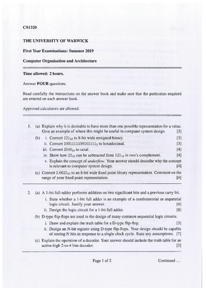 Cs141 - Past papers from Warwick School of Information technology ...