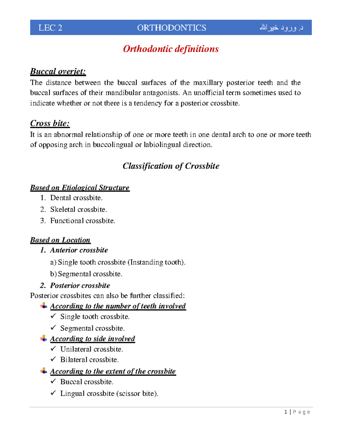 Lec 2 Orthodontic definitions Orthodontic definitions Buccal overjet
