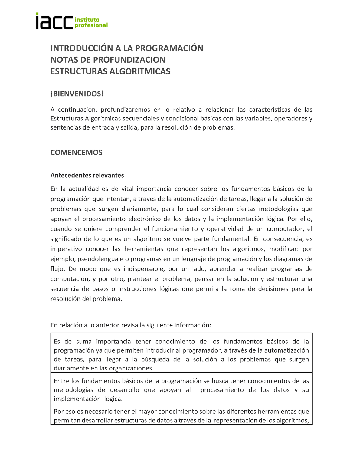 S3 Notas Profundizacion ACC Intpg 1303 - INTRODUCCI”N A LA PROGRAMACI”N ...