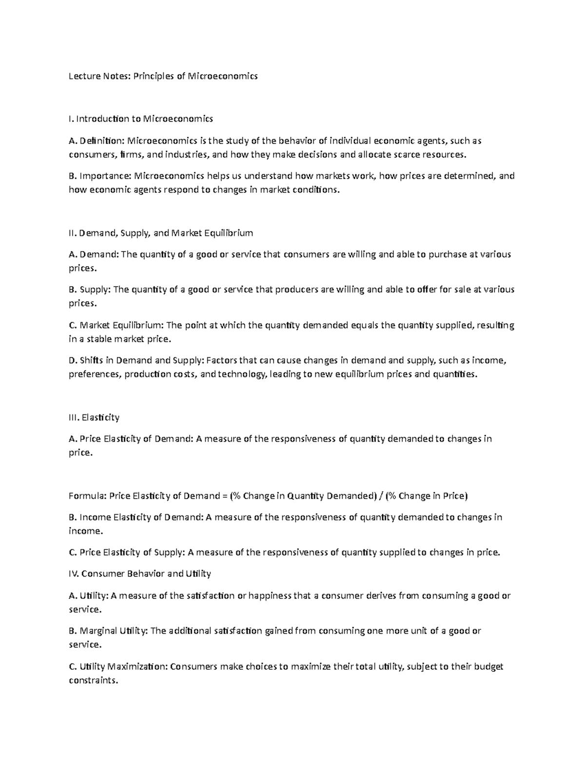 Micro chapter 1 - Lecture Notes: Principles of Microeconomics I ...