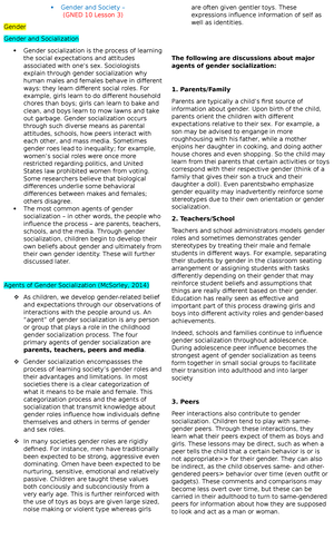 Gender AND Society 1 - Course Code And Title: GEEL – Gender and Society ...