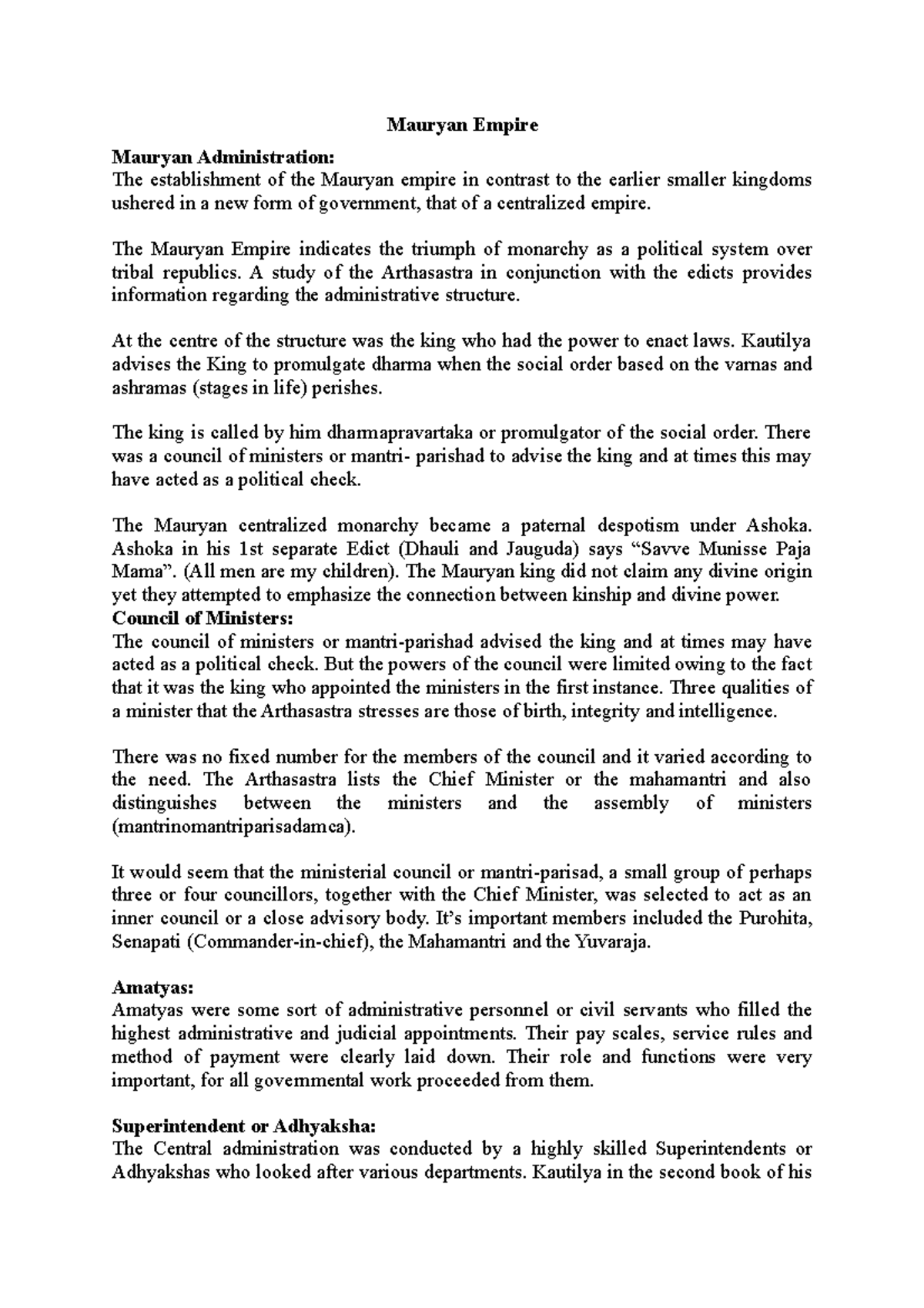 Mauryan Administration - Mauryan Empire Mauryan Administration: The