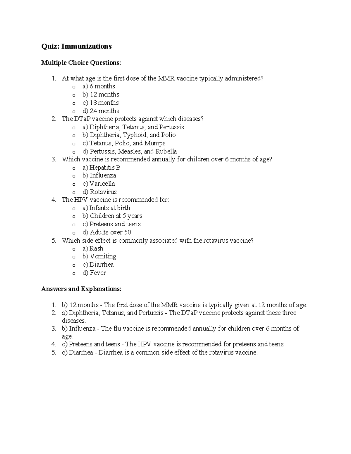 Immunizations - This practice quiz is designed to test your ...