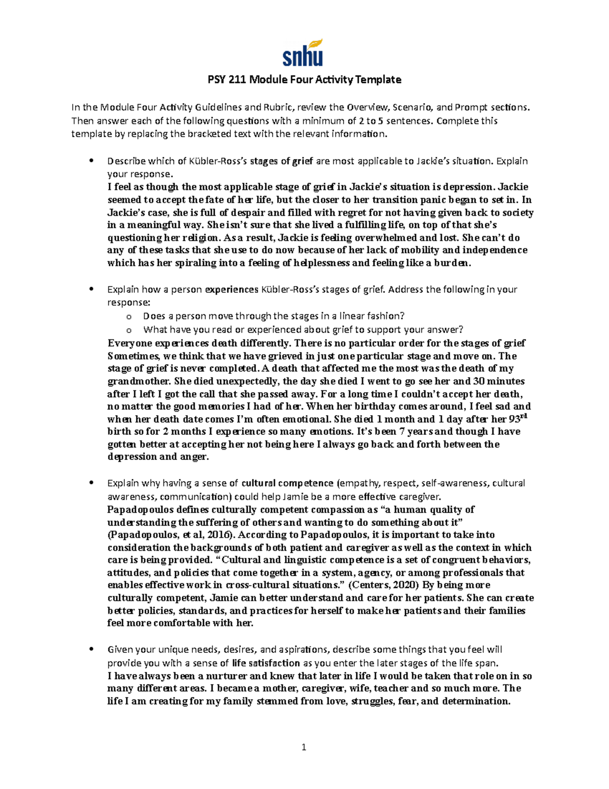 Psy 211 Module 4 - PSY 211 Module Four Activity Template In The Module ...