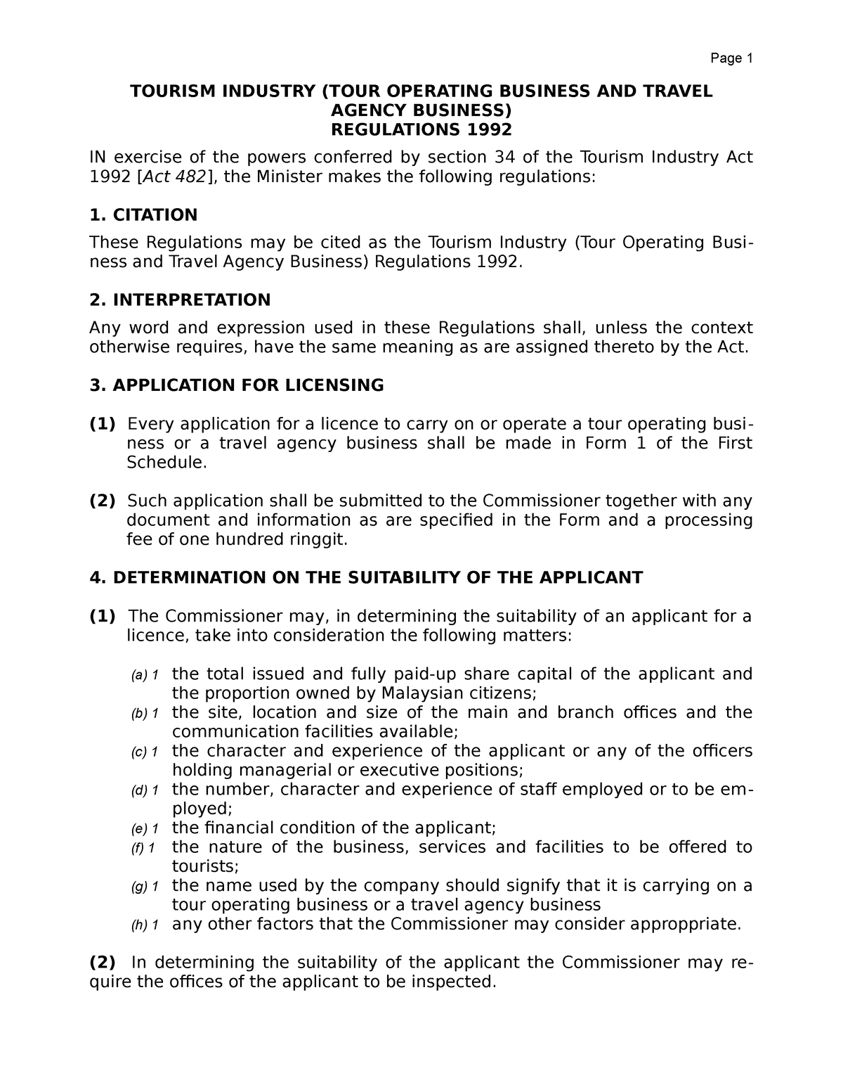 package tour regulations 1992
