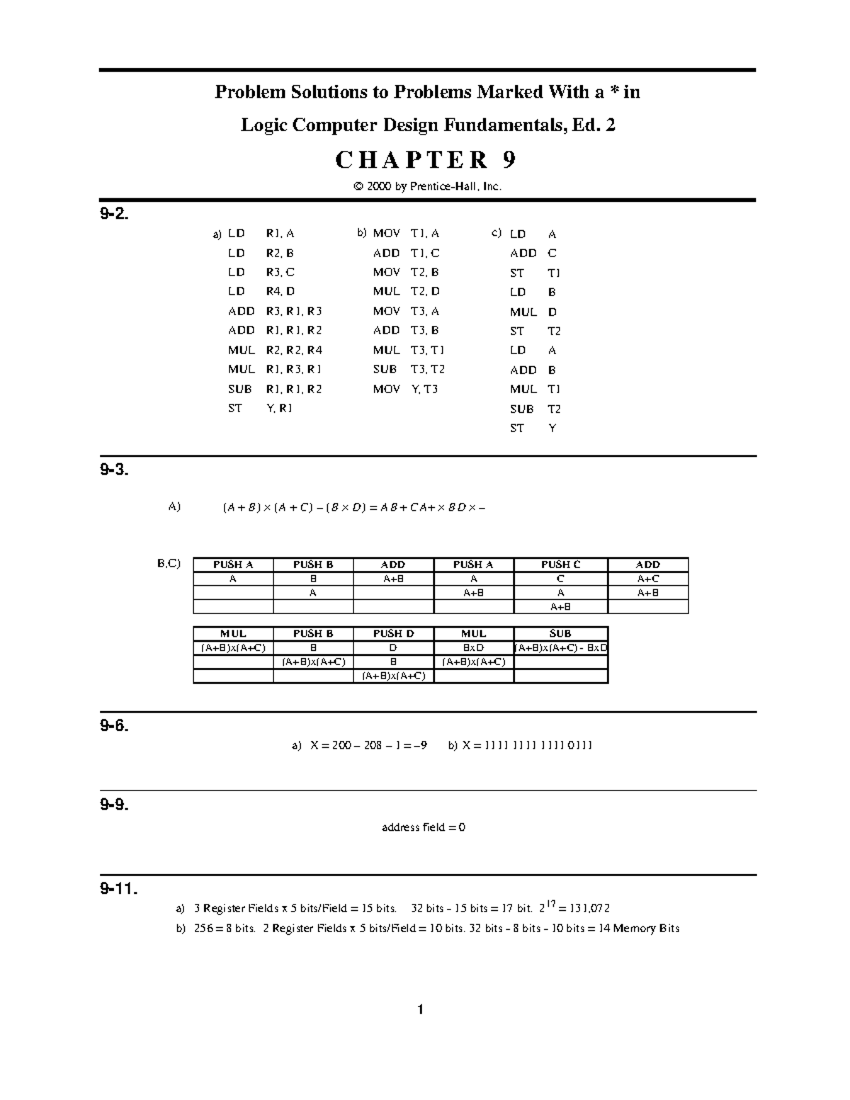 Solu ch9 - n/a - 1 Problem Solutions to Problems Marked With a * in ...