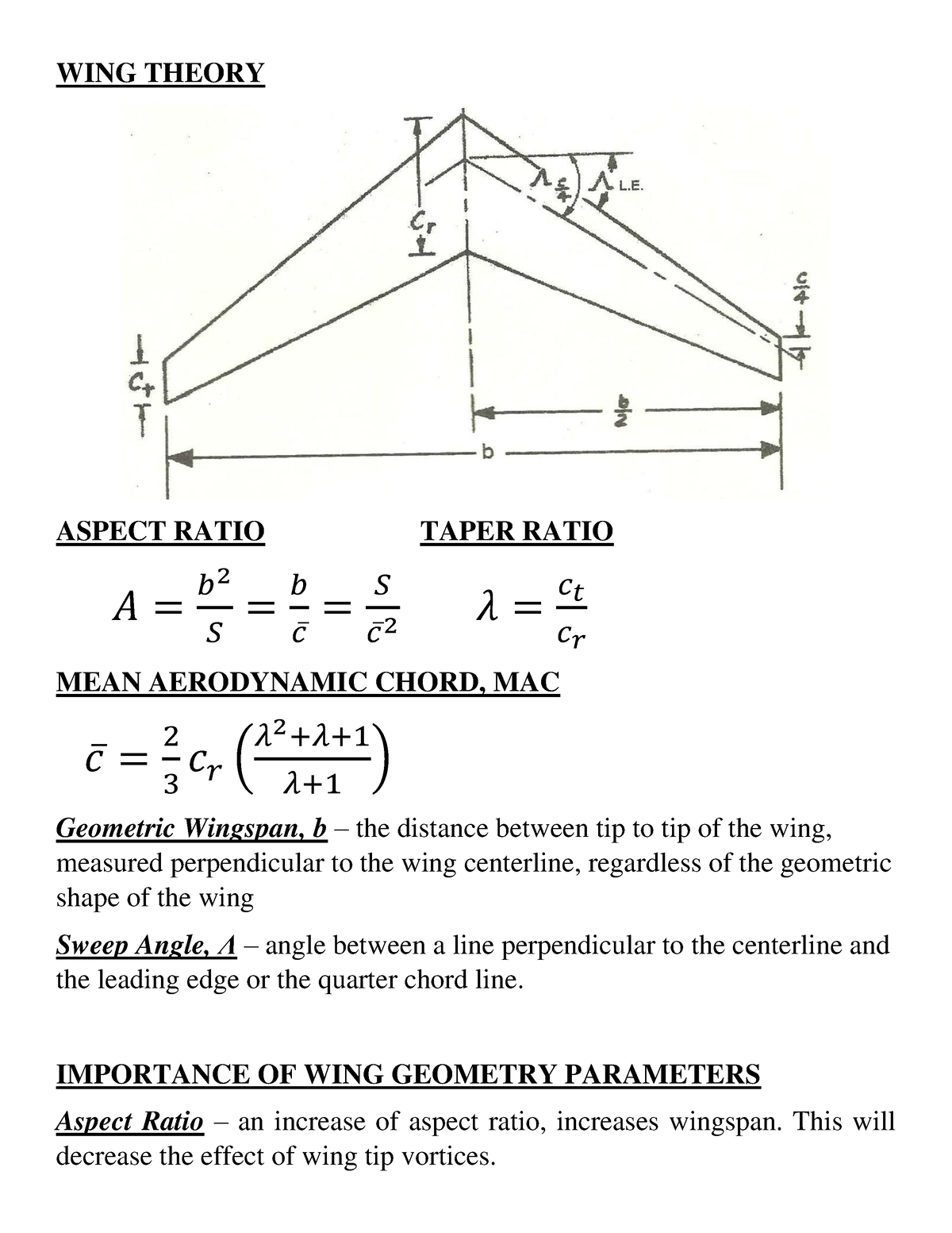 subsonic-aerodynamics-summary-wing-theory-aspect-ratio-taper-ratio