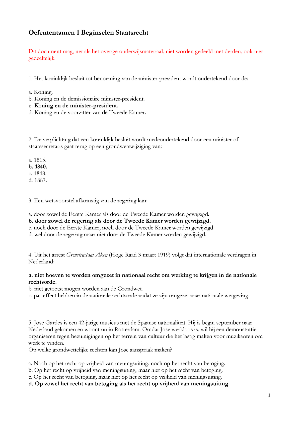 Oefententamen 1 Beginselen staatsrecht 20232024 met antwoorden