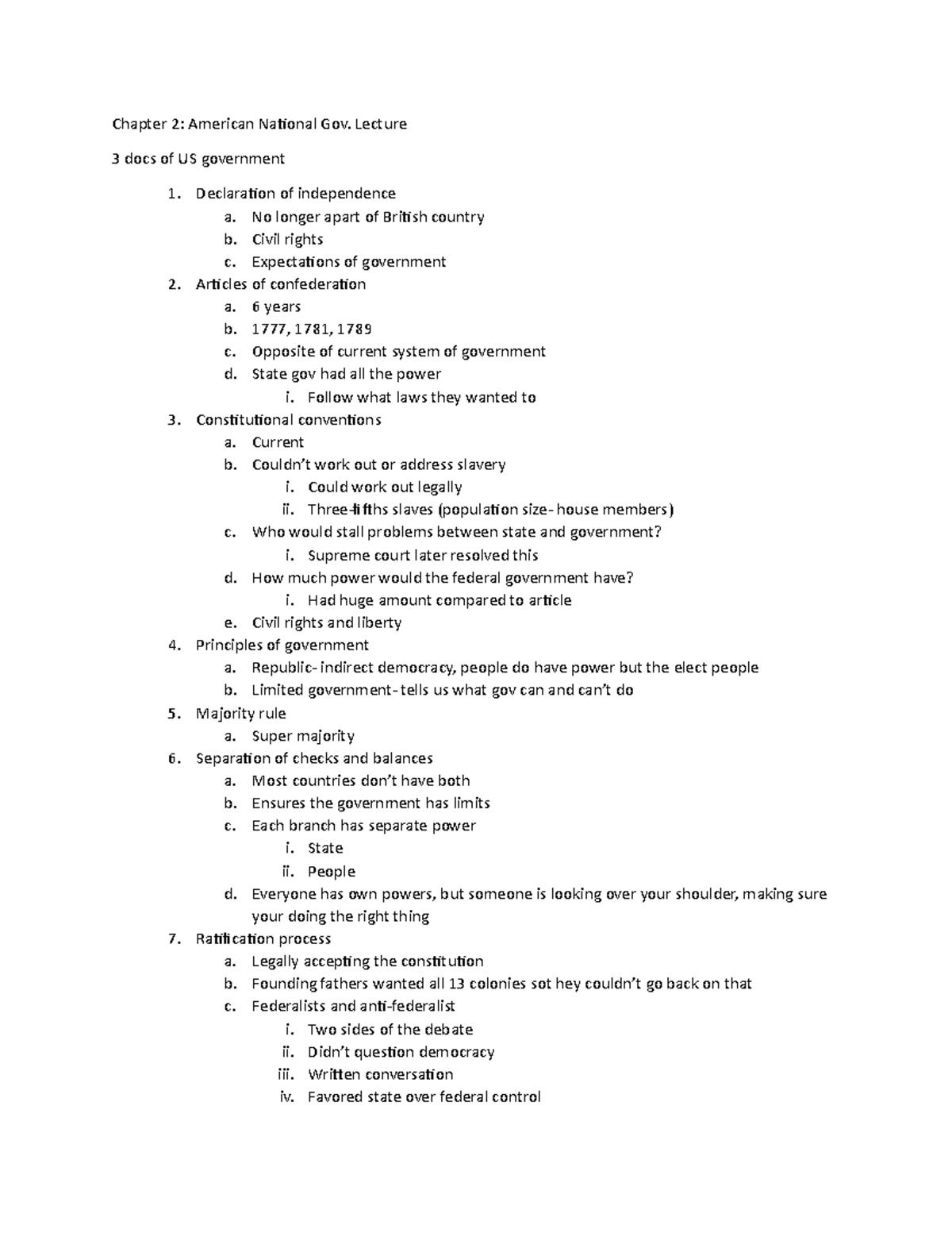 Ch 2 - Chapter 2: American National Gov. Lecture - Chapter 2: American ...