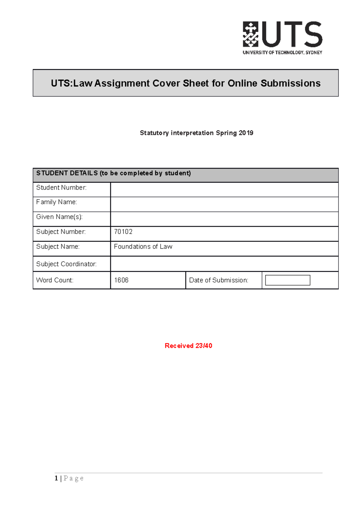 uts feit assignment cover sheet