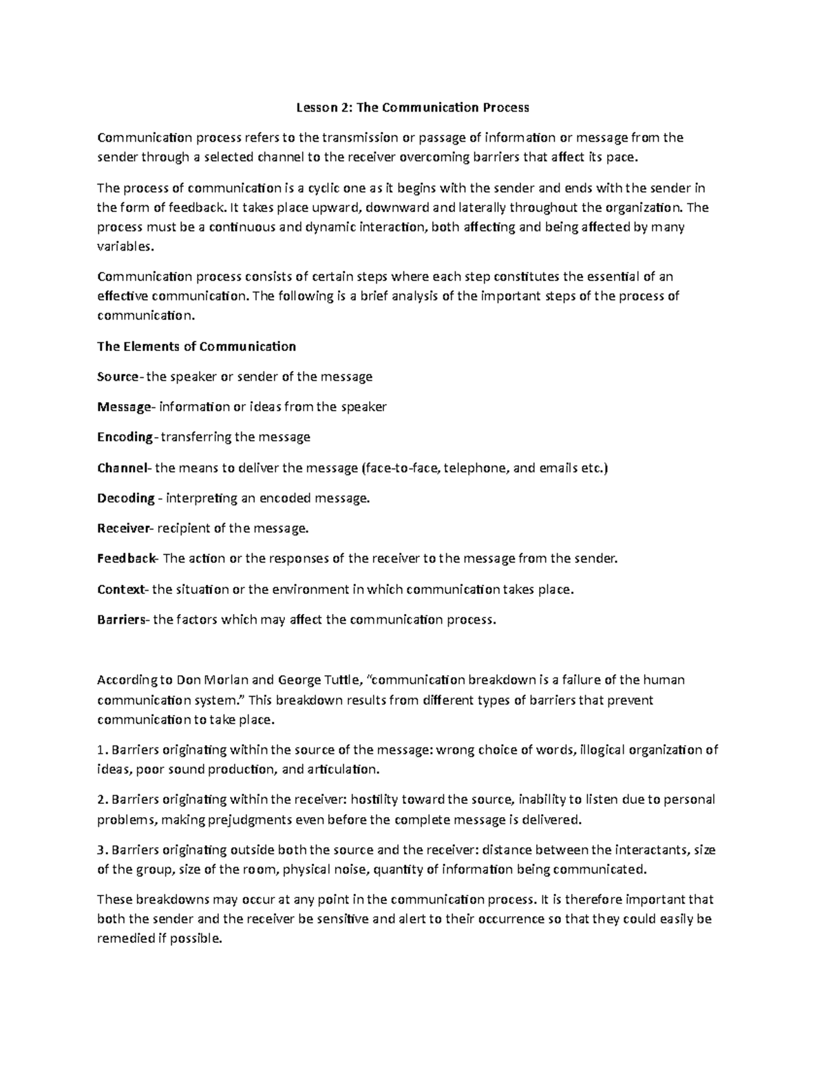 Lesson 2 The Communication Process - Lesson 2: The Communication ...