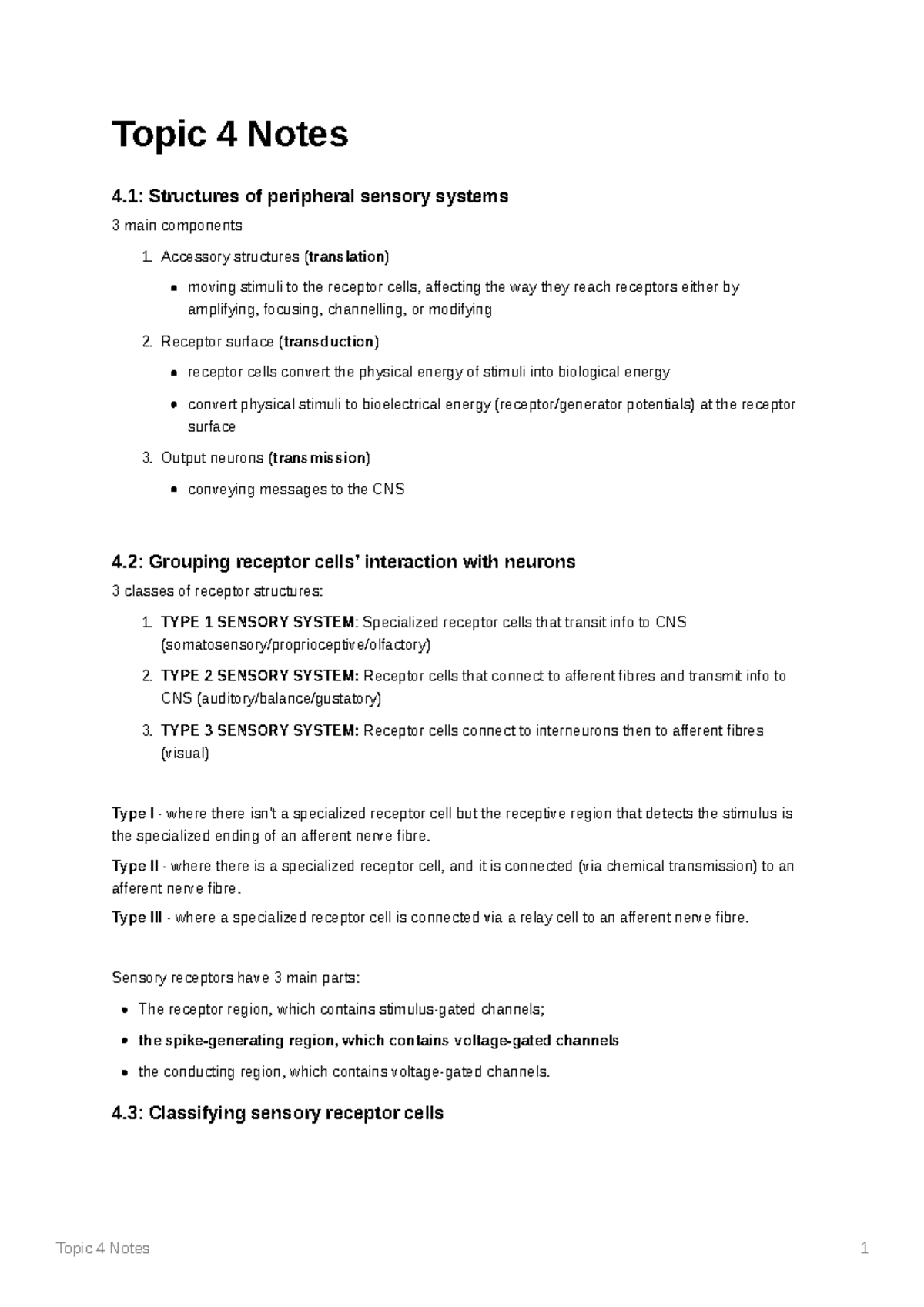 PHY2011 Topic 4 Notes - Topic 4 Notes 4: Structures Of Peripheral ...