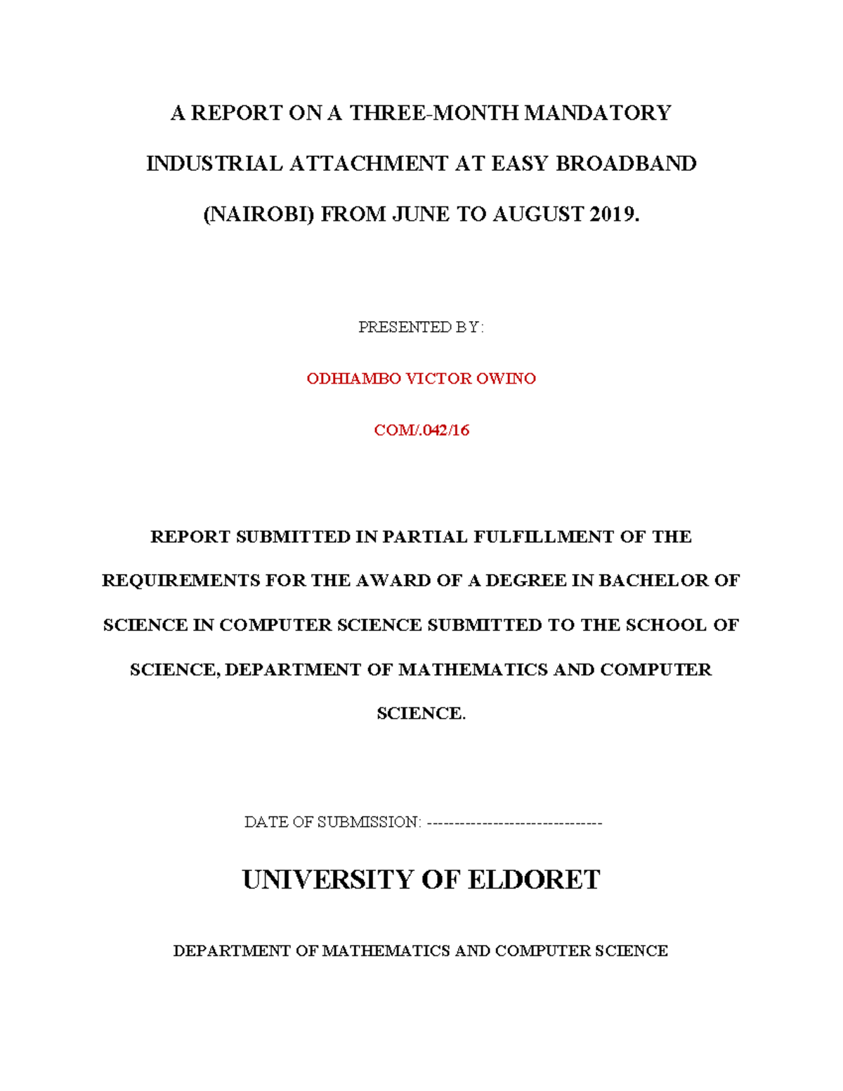 Computer Science Industrial Attachment R - A REPORT ON A THREE-MONTH ...