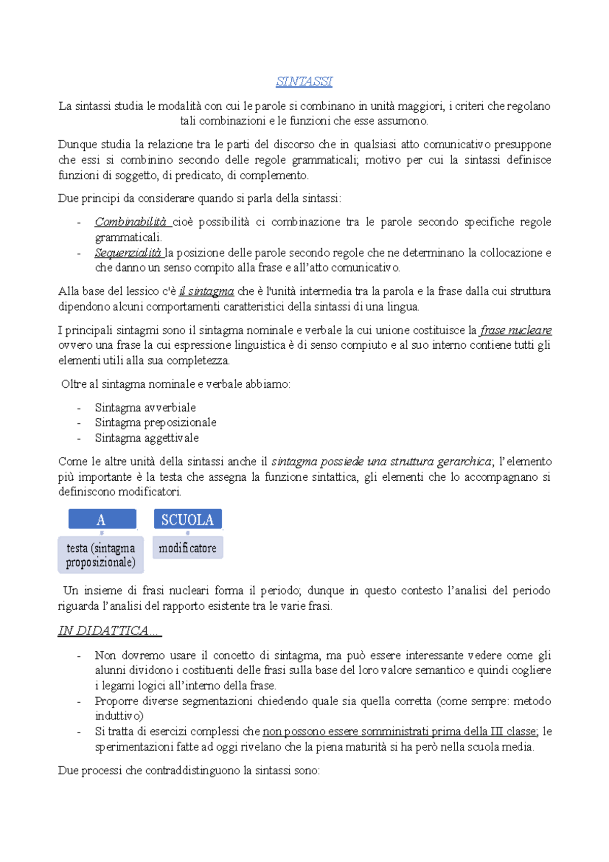 Linguistica (sintassi) finito - SINTASSI La sintassi studia le modalità ...