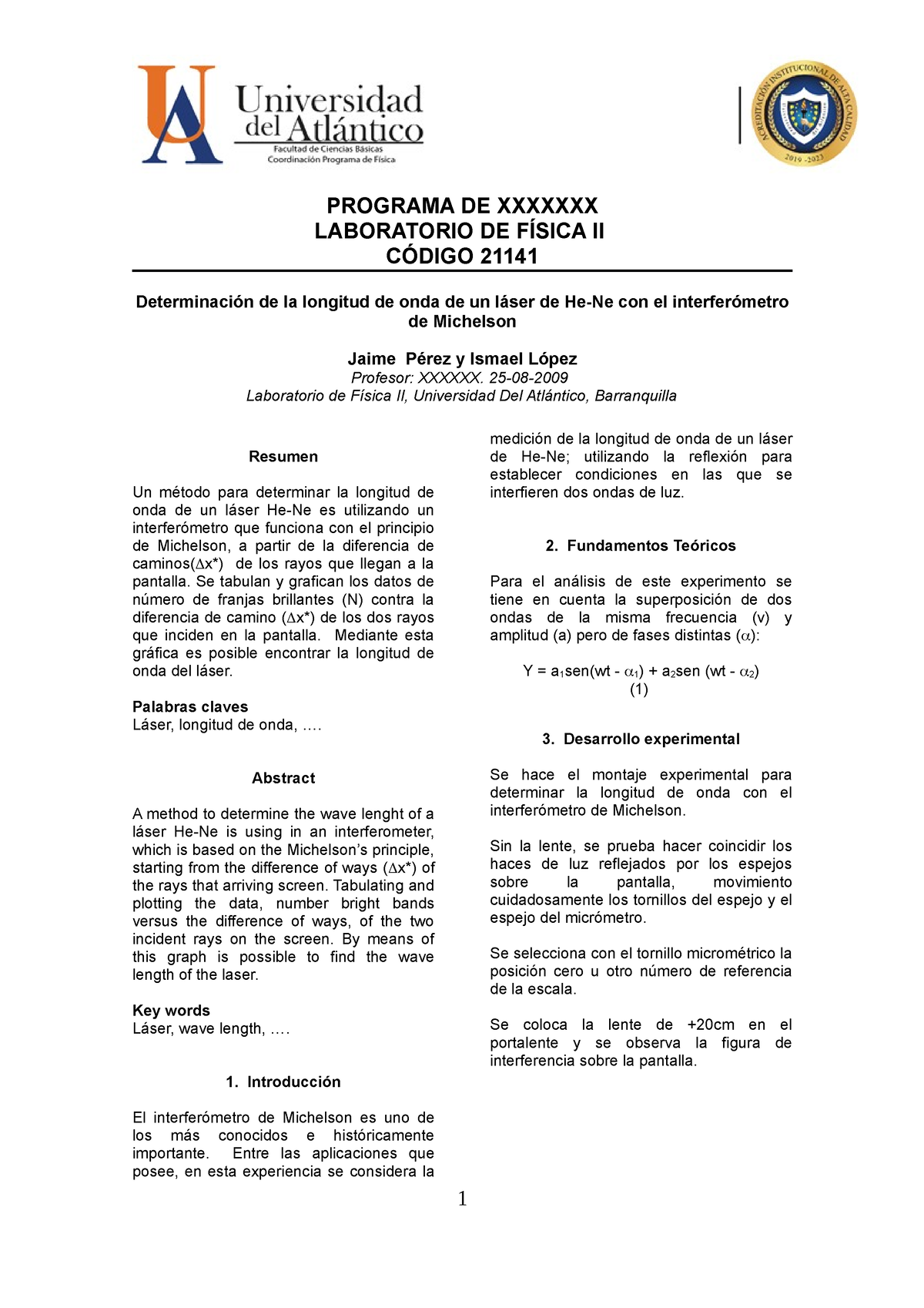 Guía Modelo De Informe De Laboratorio Física Ii Ua Programa De