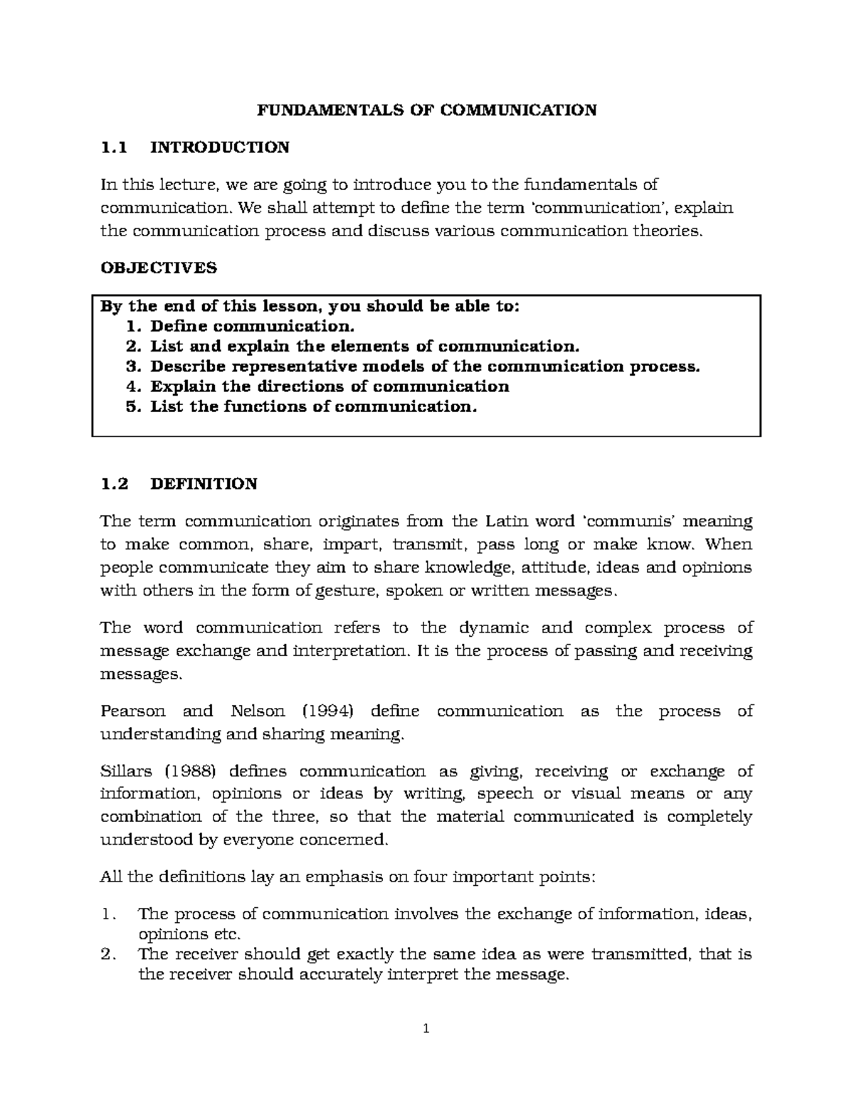 Com skills - Lecture notes 9 - FUNDAMENTALS OF COMMUNICATION 1 ...