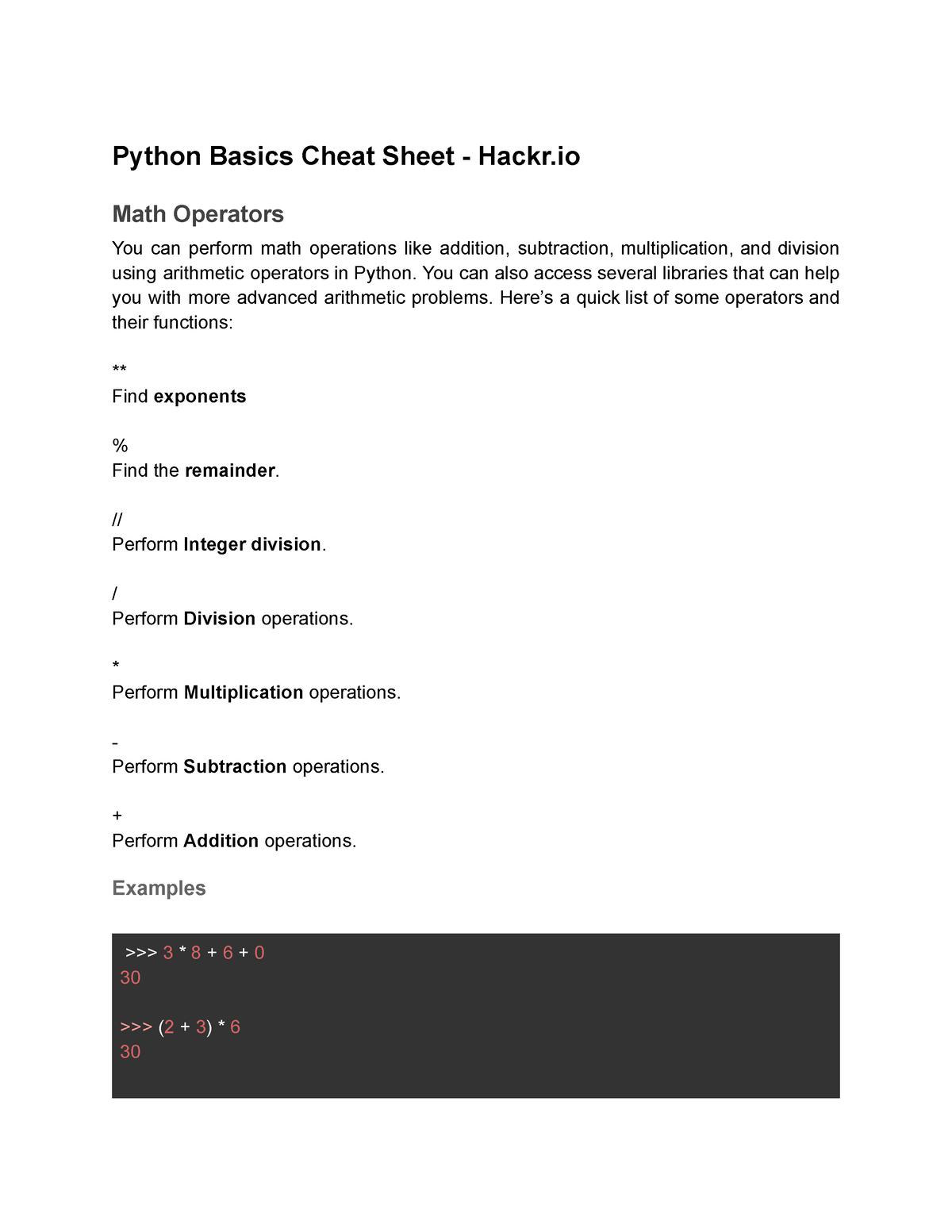 Python Basics Cheatsheet - Python Basics Cheat Sheet - Hackr Math ...