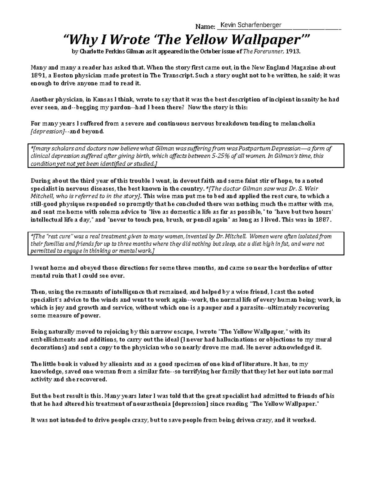 “Why I Wrote ‘The Yellow Wallpaper’” Name