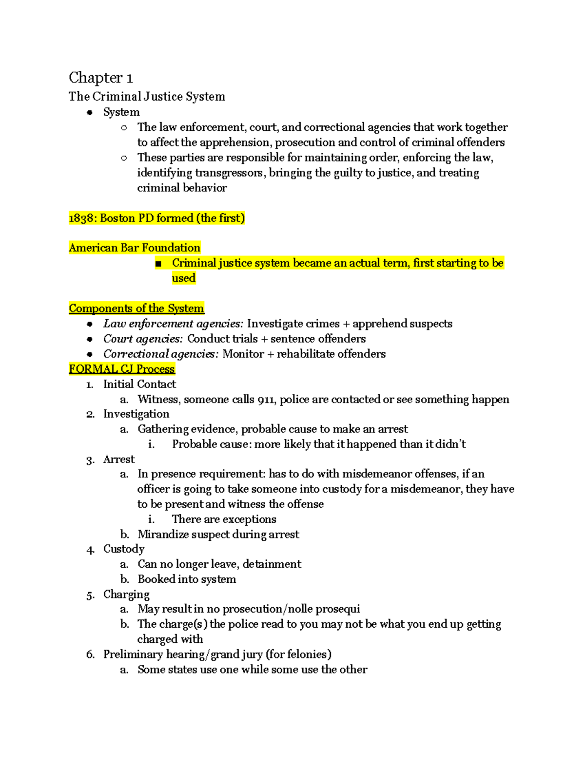 Exam 1 Study Guide - Chapter 1 The Criminal Justice System System The ...