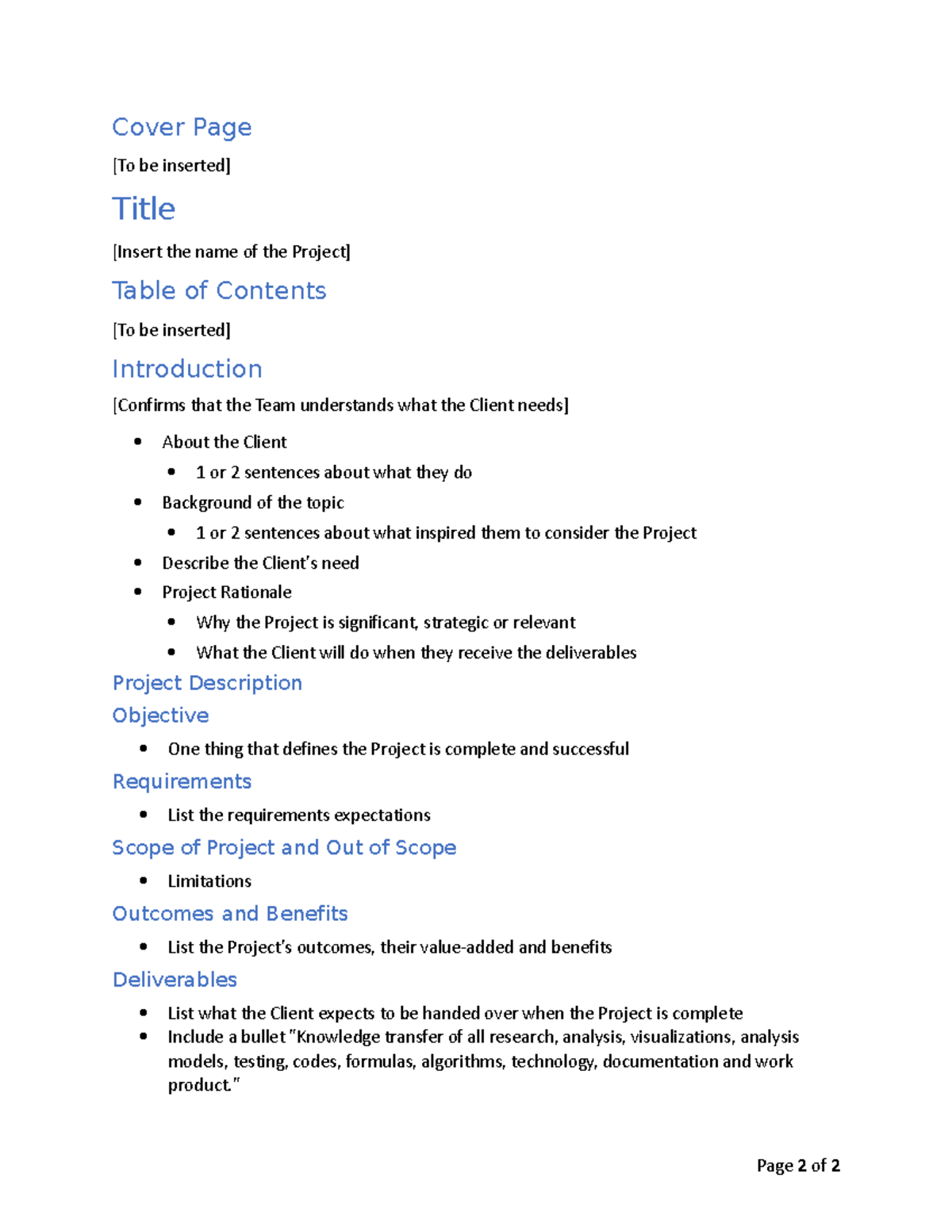 MRP Proposal Shell - about the project charter - Cover Page [To be ...