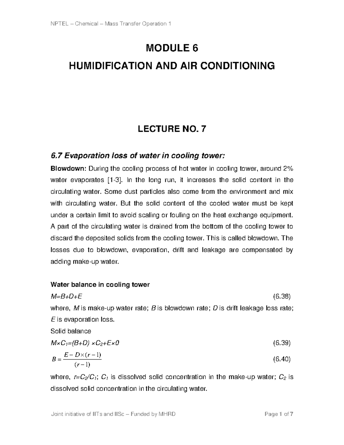 Humidification Leture 7 MODULE 6 HUMIDIFICATION AND AIR