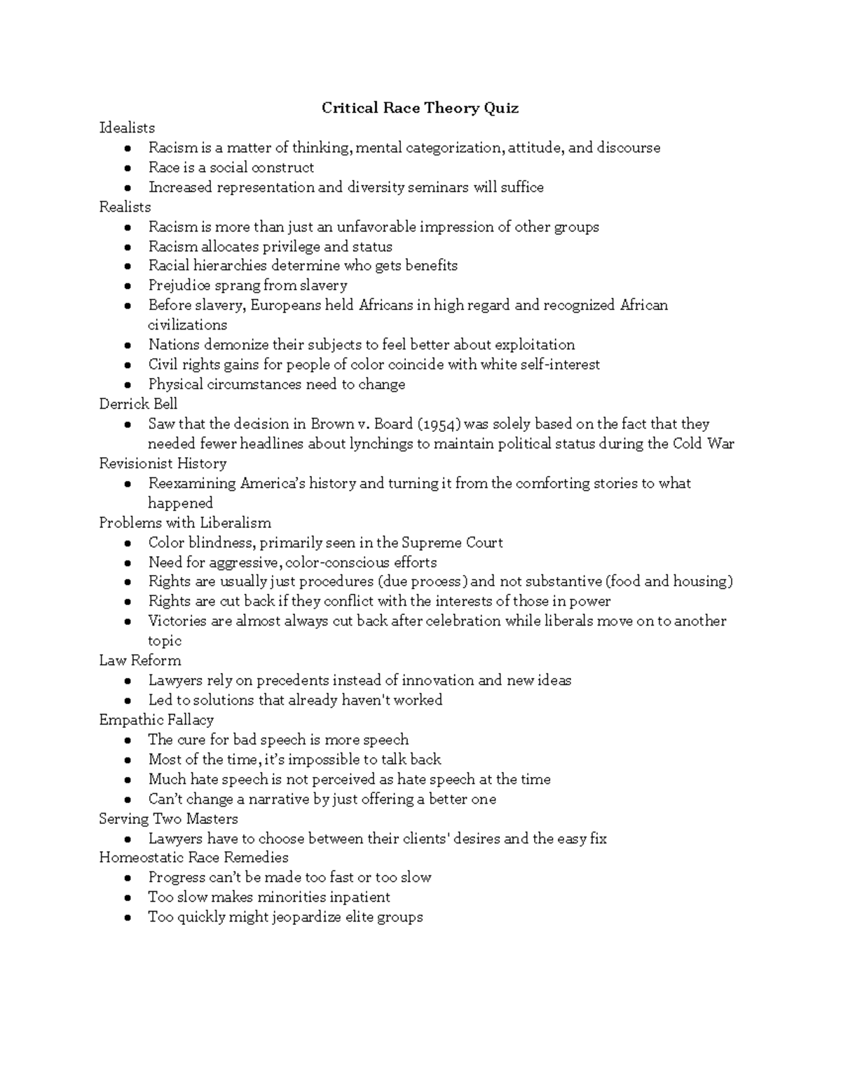 CRT Quiz - CRT Study Guide - Critical Race Theory Quiz Idealists Racism ...