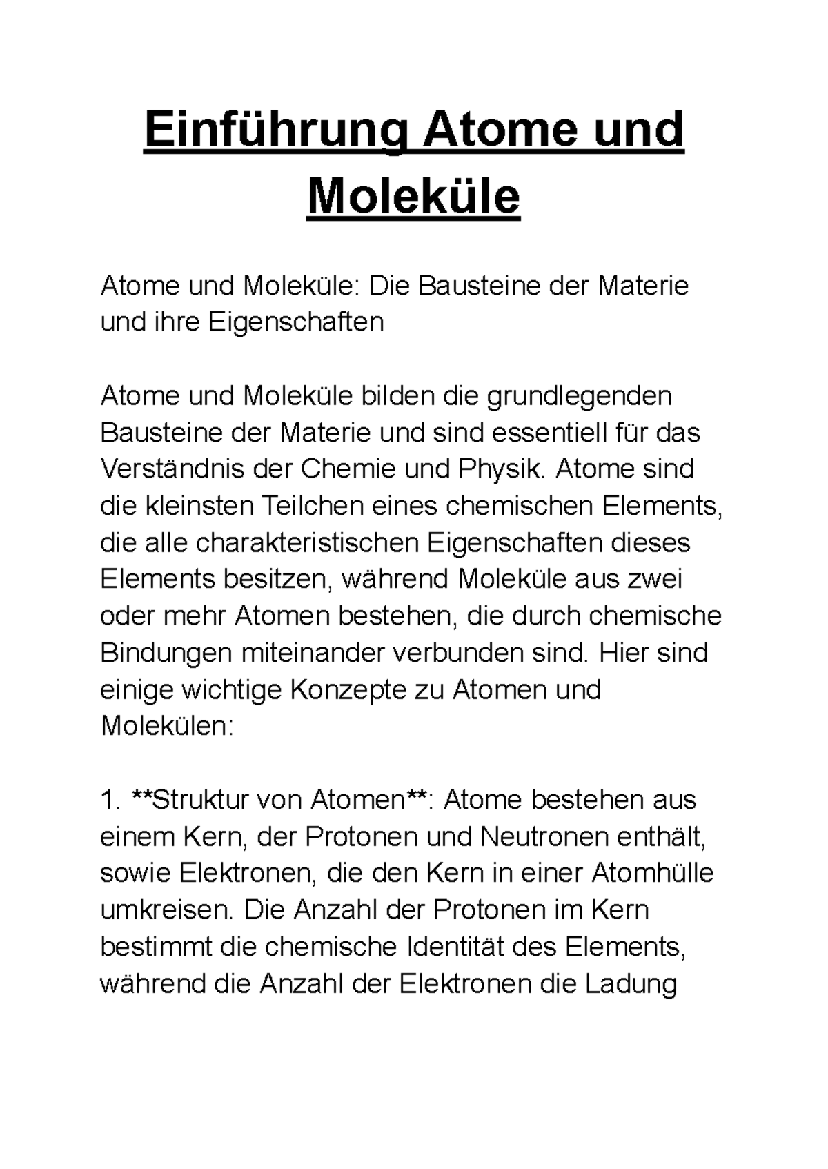 Einführung Atome und Moleküle - Einführung Atome und Moleküle Atome und ...
