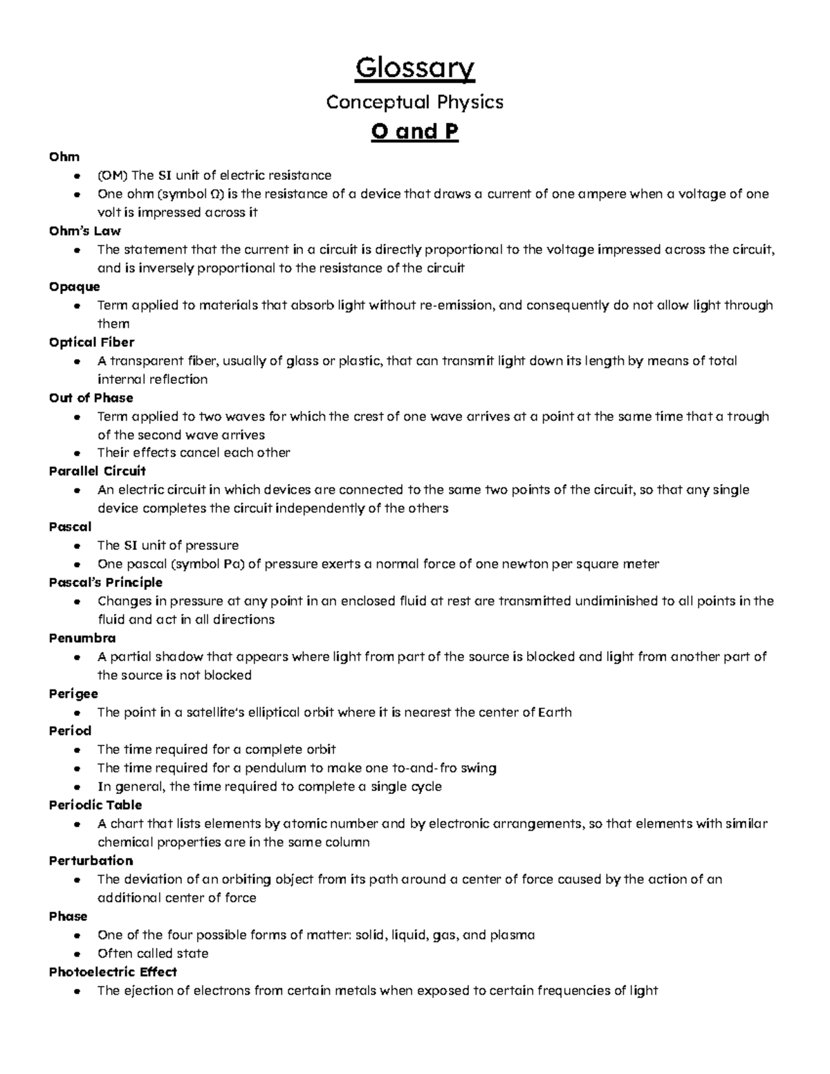 Conceptual Physics Glossary - O and P - Google Docs - Glossary ...