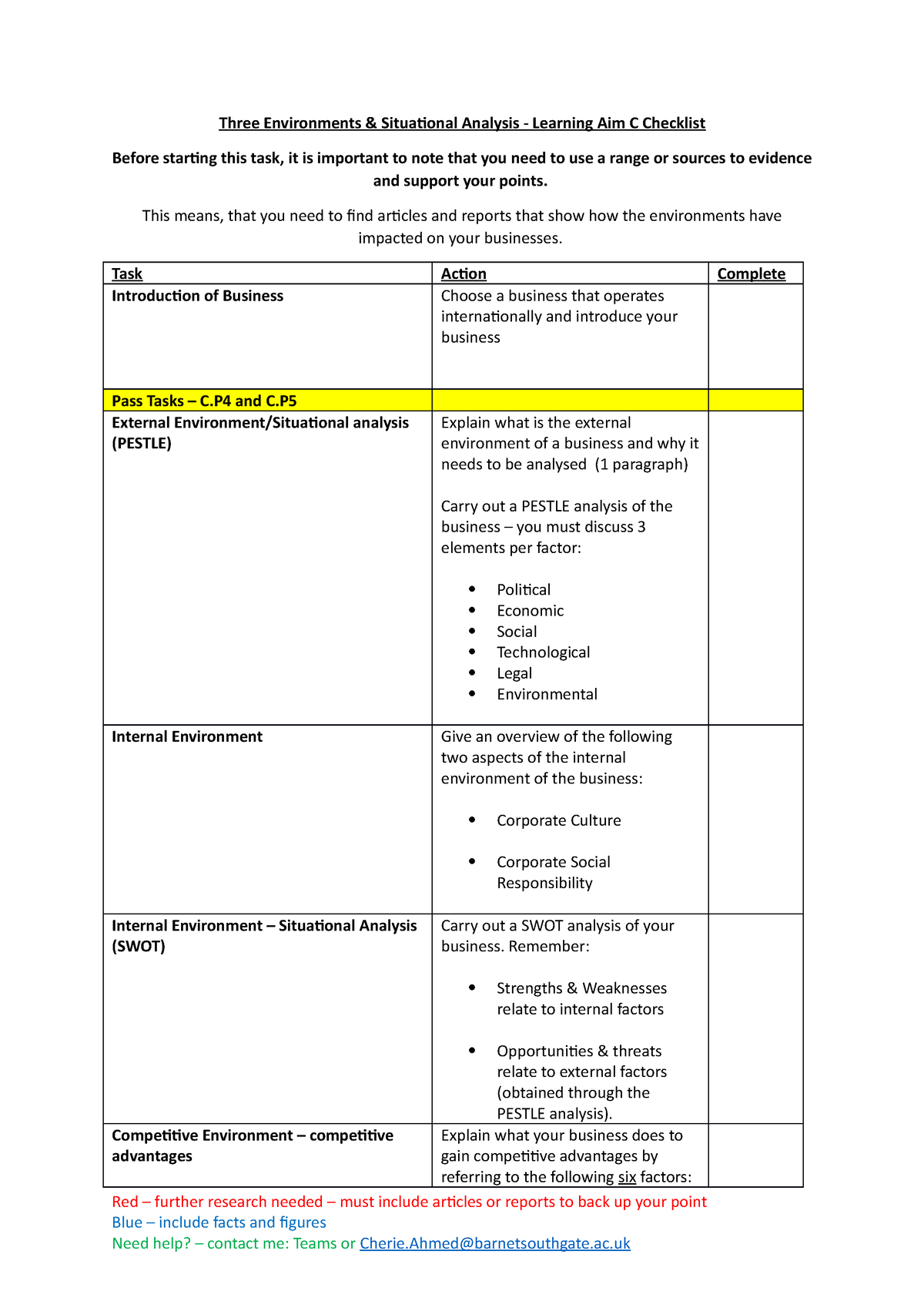 Checklist learning aim C- Unit 1 Exploring Business Learning Aim C ...