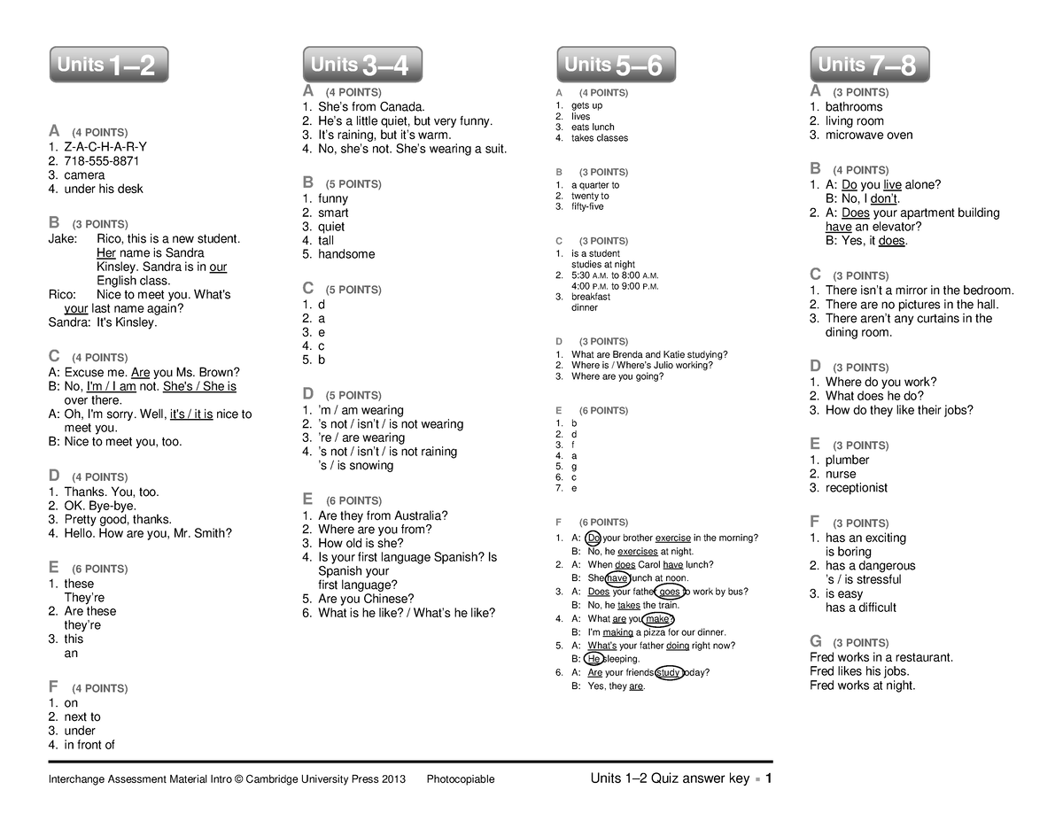 446731667 362865059 Interchange Intro Tests Answer Keys Pdf ...