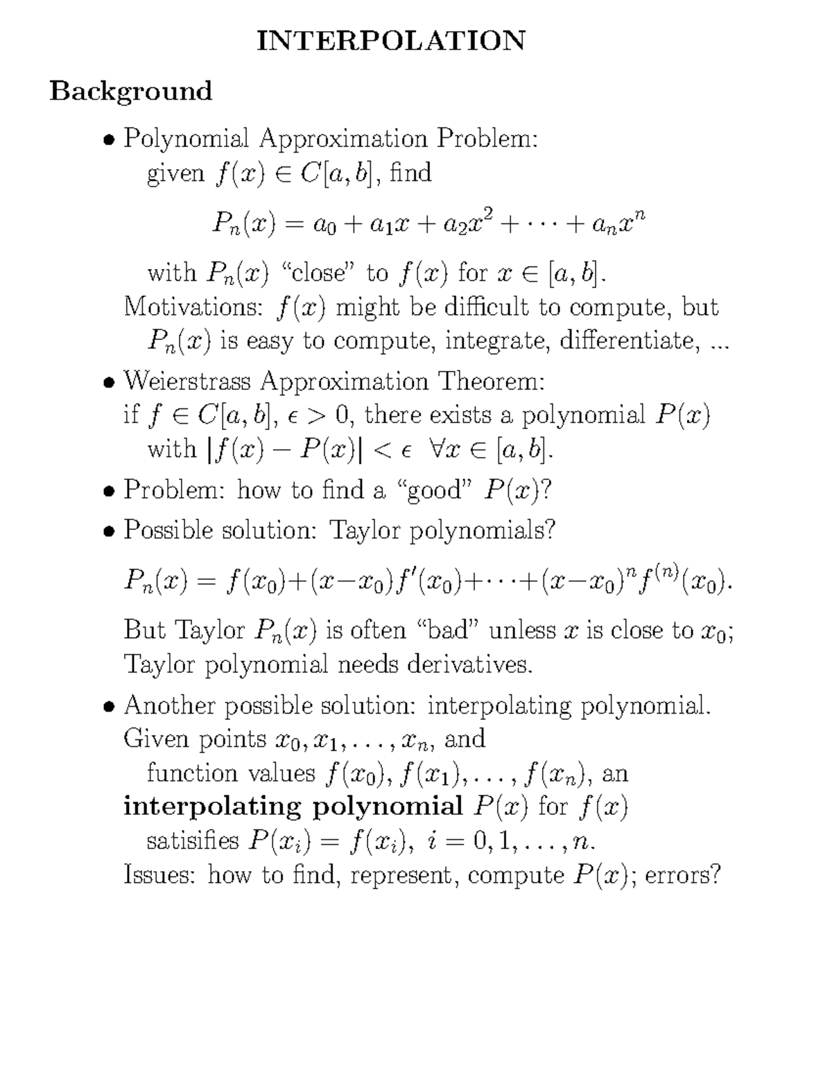 Lecture Notes, Lecture 3 - Interpolation - INTERPOLATION Background ...