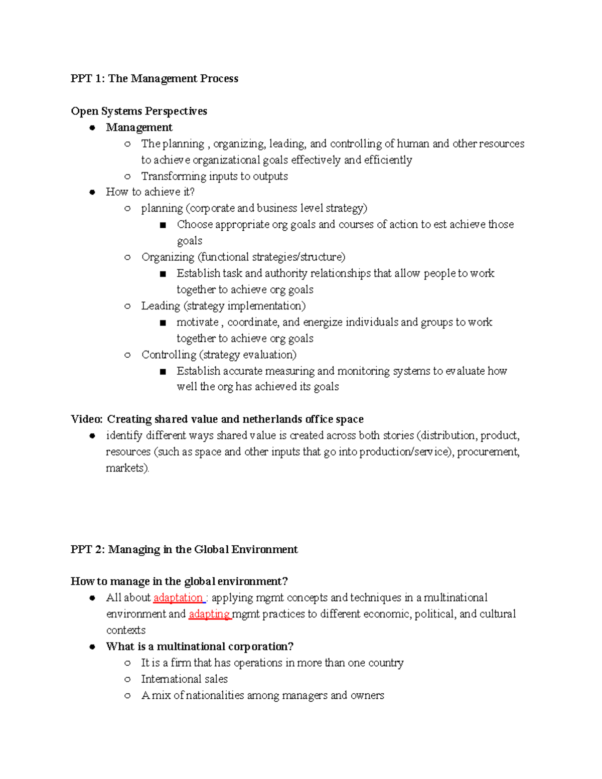 Mgmt test 1 study guide - PPT 1: The Management Process Open Systems ...