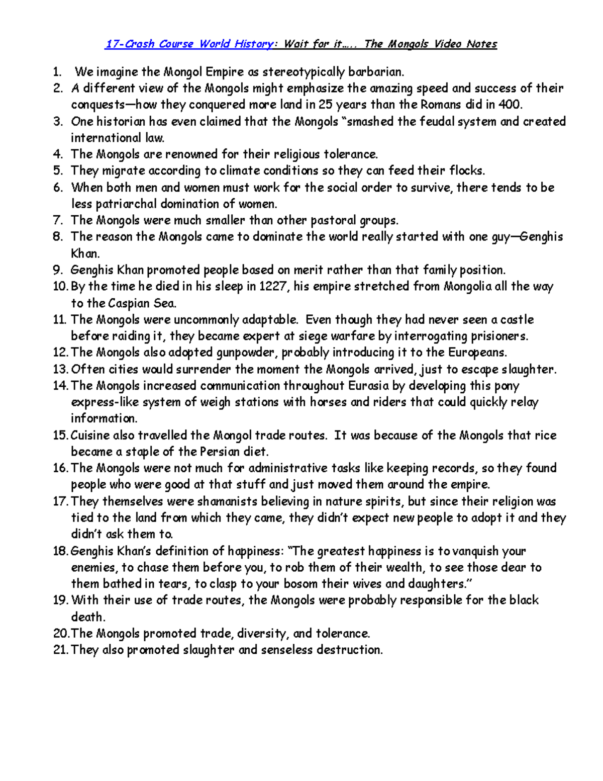 17Wait for it...the Mongols 17Crash Course World History Wait for